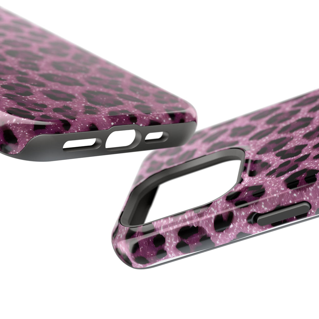 Pink Leopard Impact-Resistant Phone Case — Glitter Animal Print Protective Cover