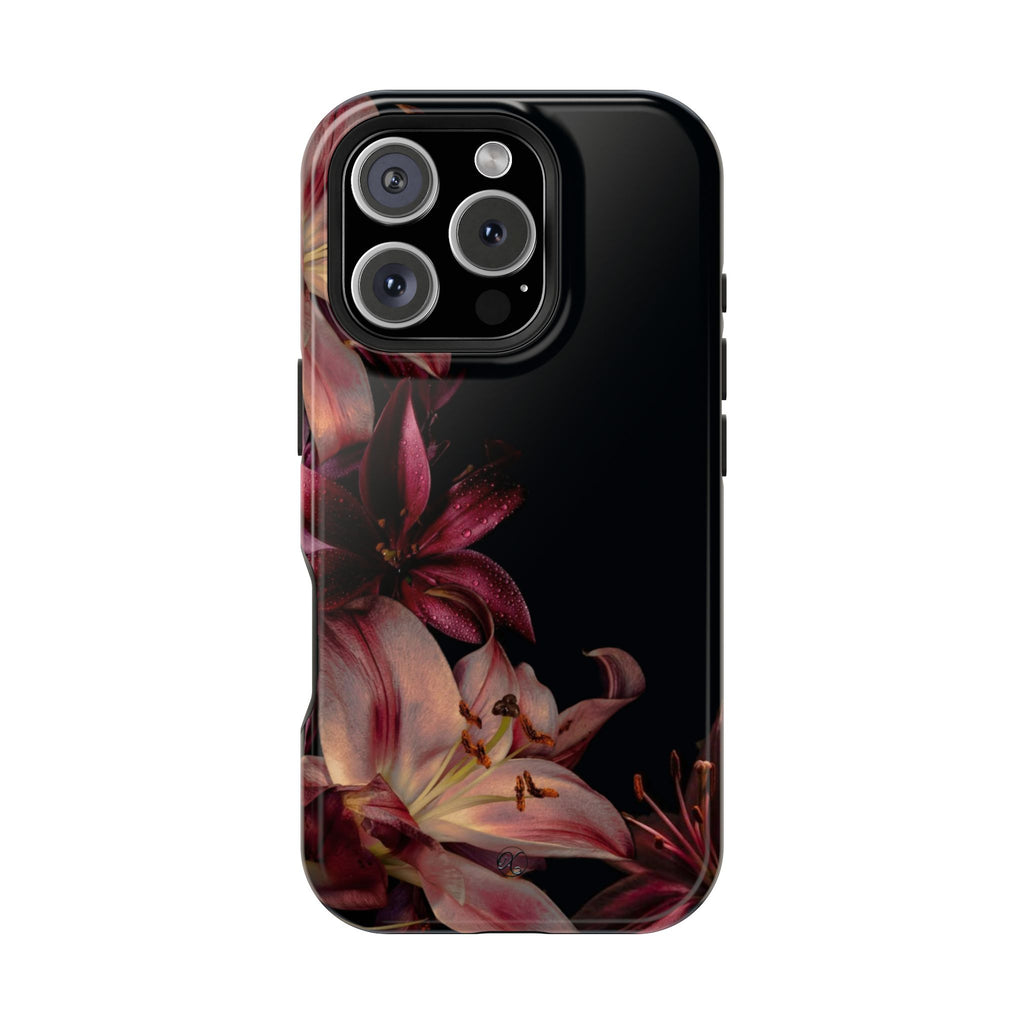 Floral Lily Impact-Resistant Phone Case — Dark Botanical Protective Cover