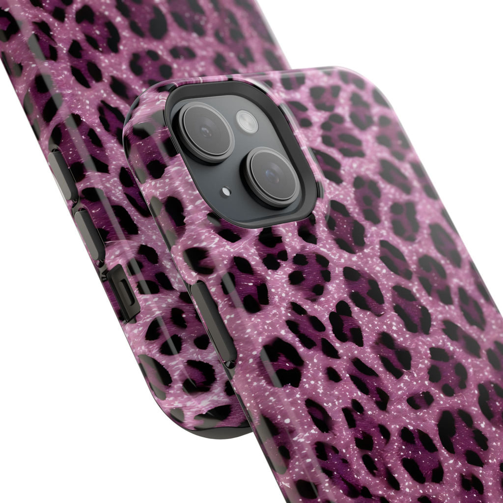 Pink Leopard Impact-Resistant Phone Case — Glitter Animal Print Protective Cover
