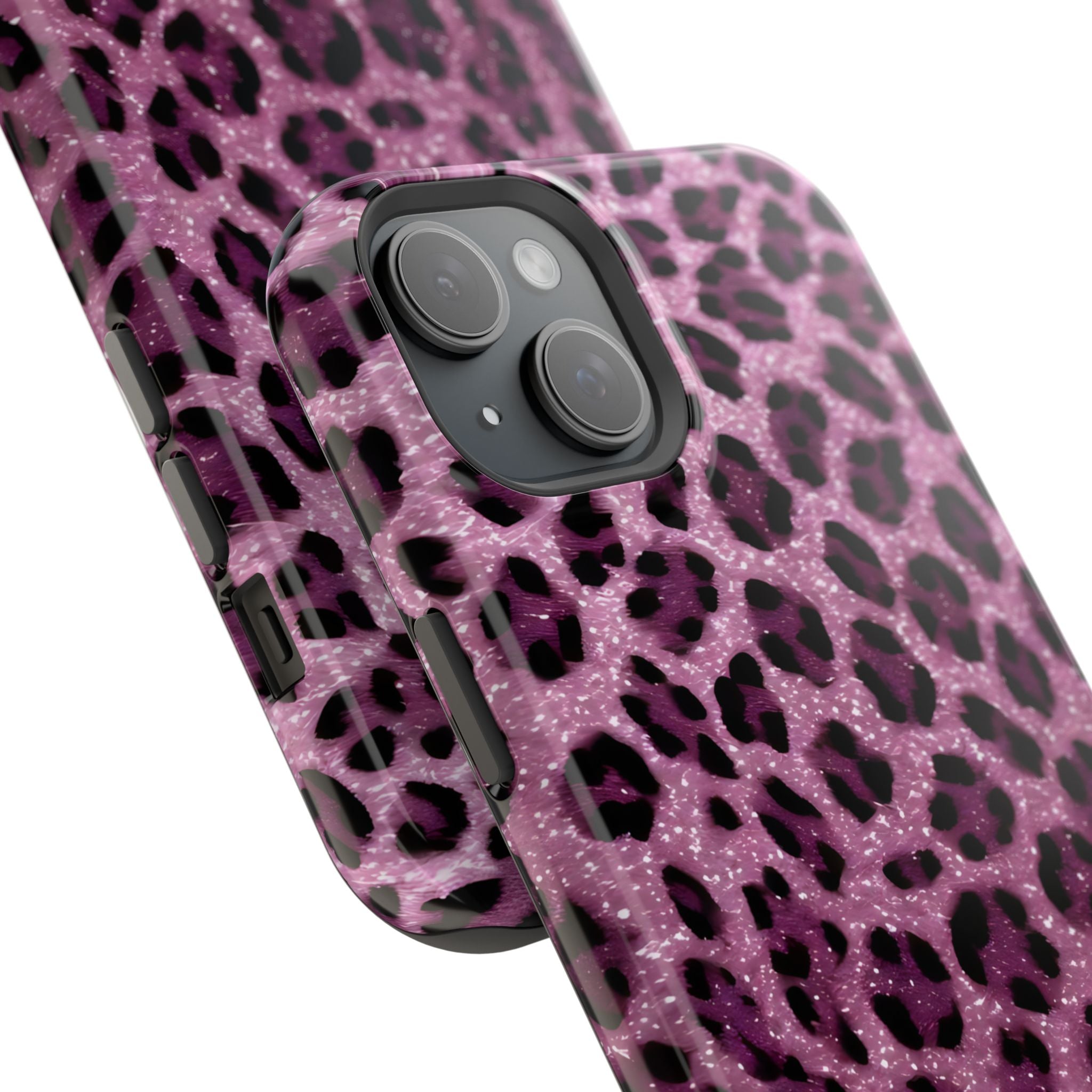 Pink Leopard Impact-Resistant Phone Case — Glitter Animal Print Protective Cover