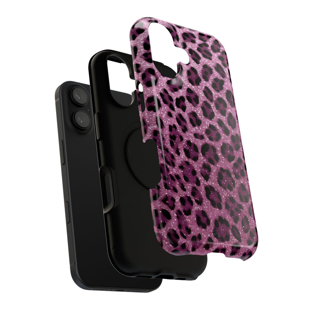 Pink Leopard Impact-Resistant Phone Case — Glitter Animal Print Protective Cover
