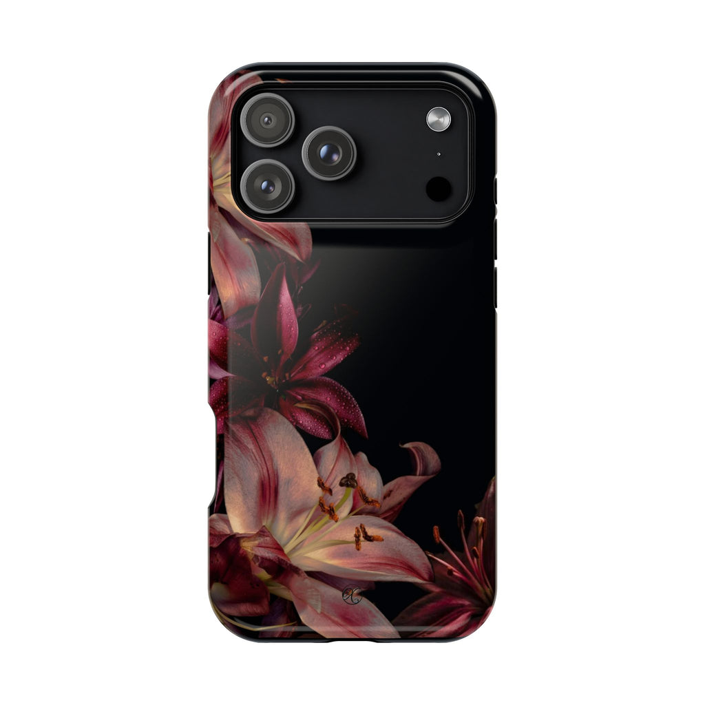 Floral Lily Impact-Resistant Phone Case — Dark Botanical Protective Cover