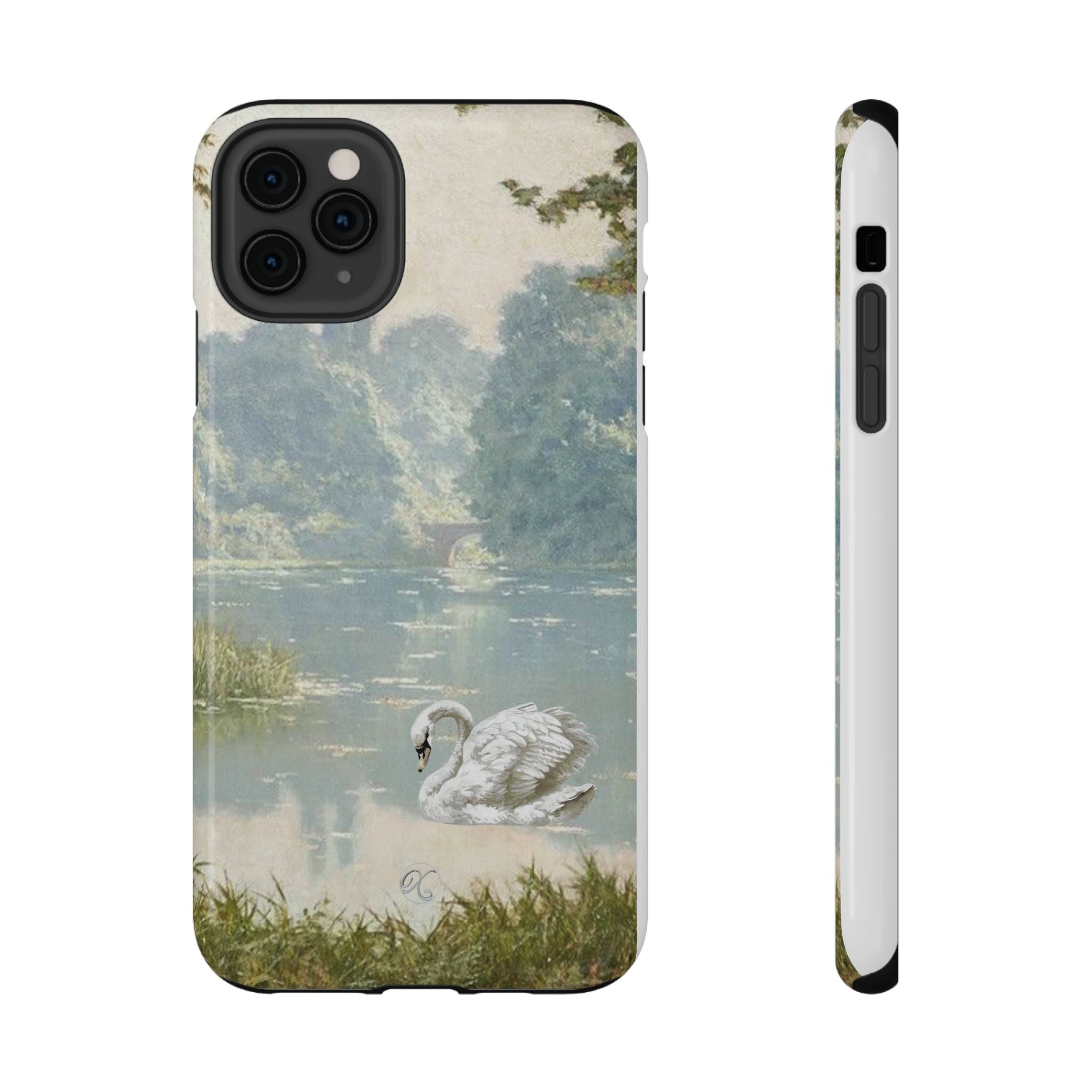 Swan Lake Impact-Resistant Phone Case — Vintage Watercolor Nature Design