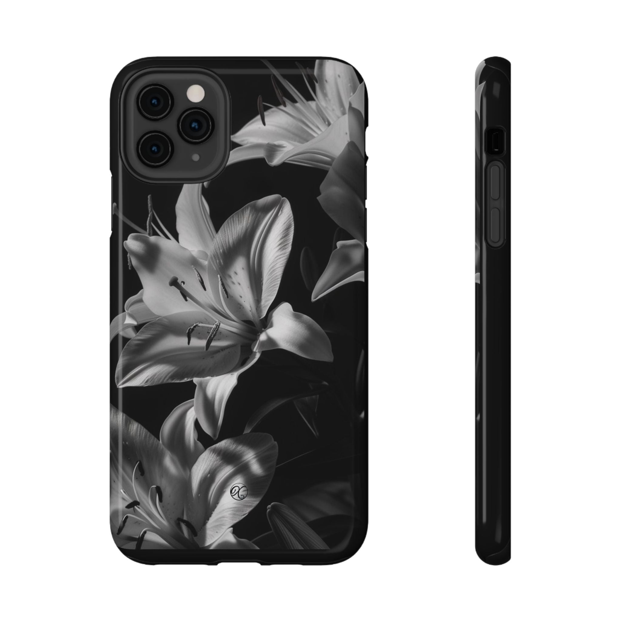 Impact-Resistant Phone Case — Monochrome Lily Floral Protective Cover
