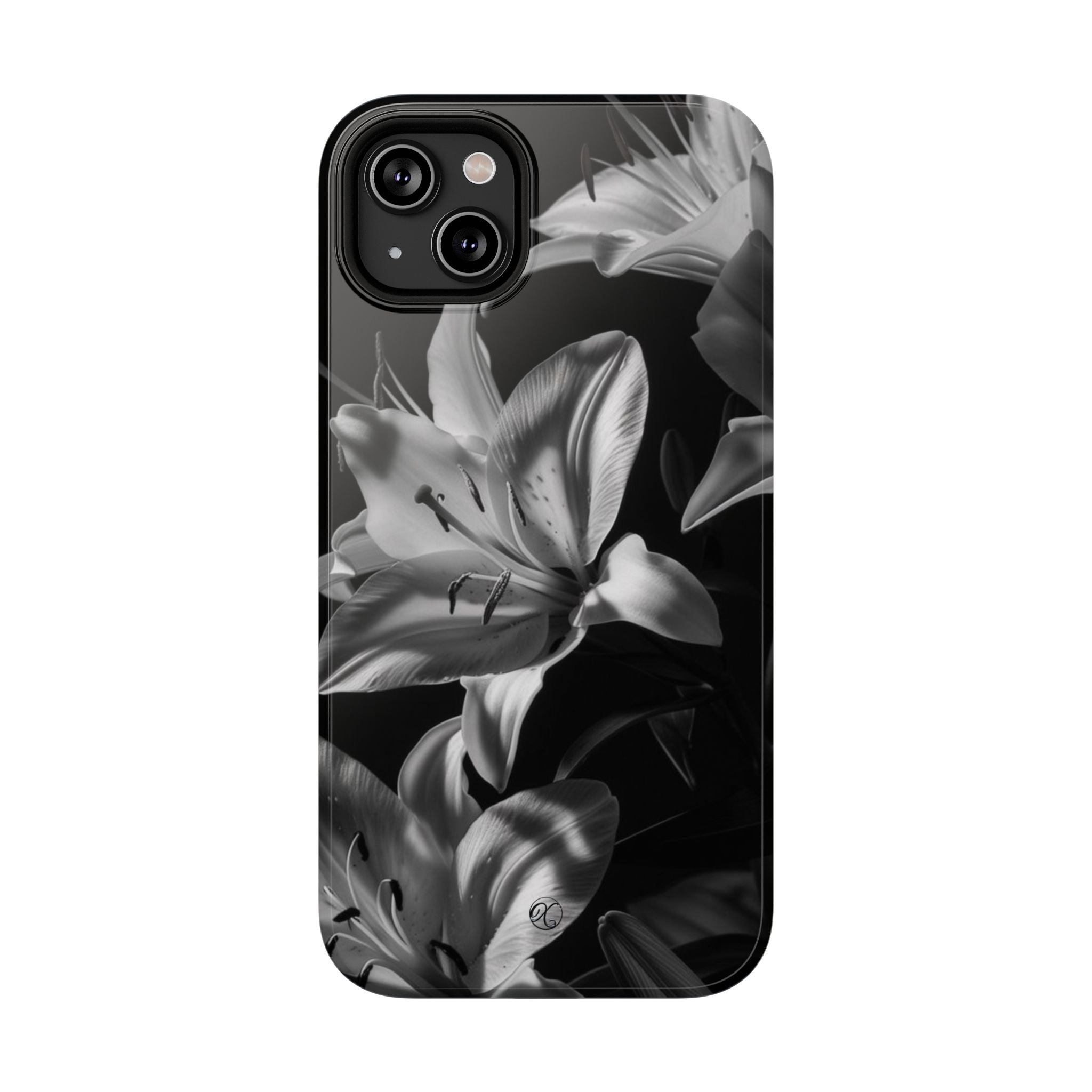 Impact-Resistant Phone Case — Monochrome Lily Floral Protective Cover