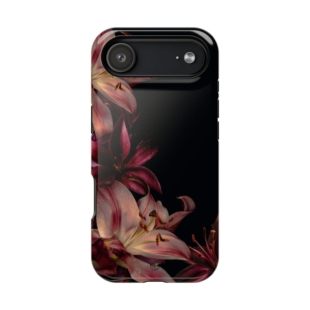 Floral Lily Impact-Resistant Phone Case — Dark Botanical Protective Cover