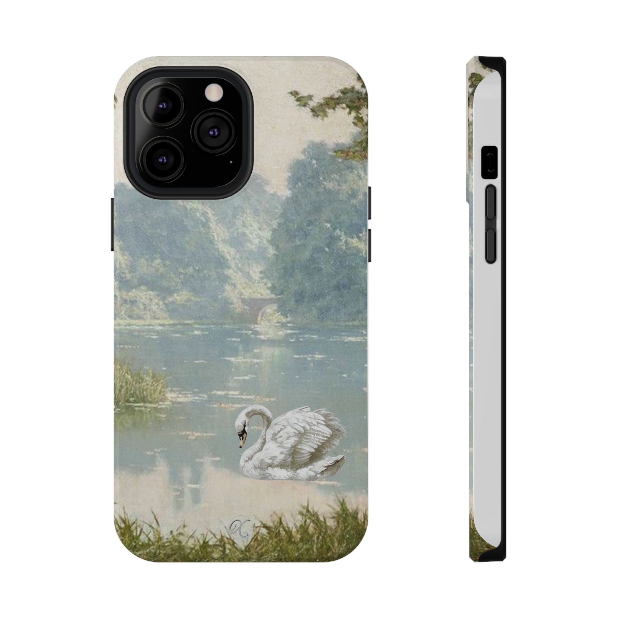 Swan Lake Impact-Resistant Phone Case — Vintage Watercolor Nature Design