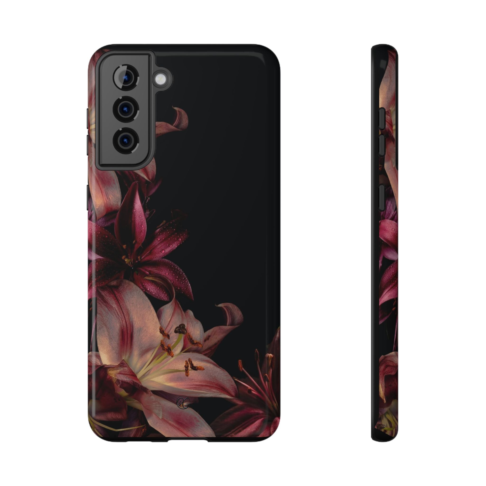 Floral Lily Impact-Resistant Phone Case — Dark Botanical Protective Cover