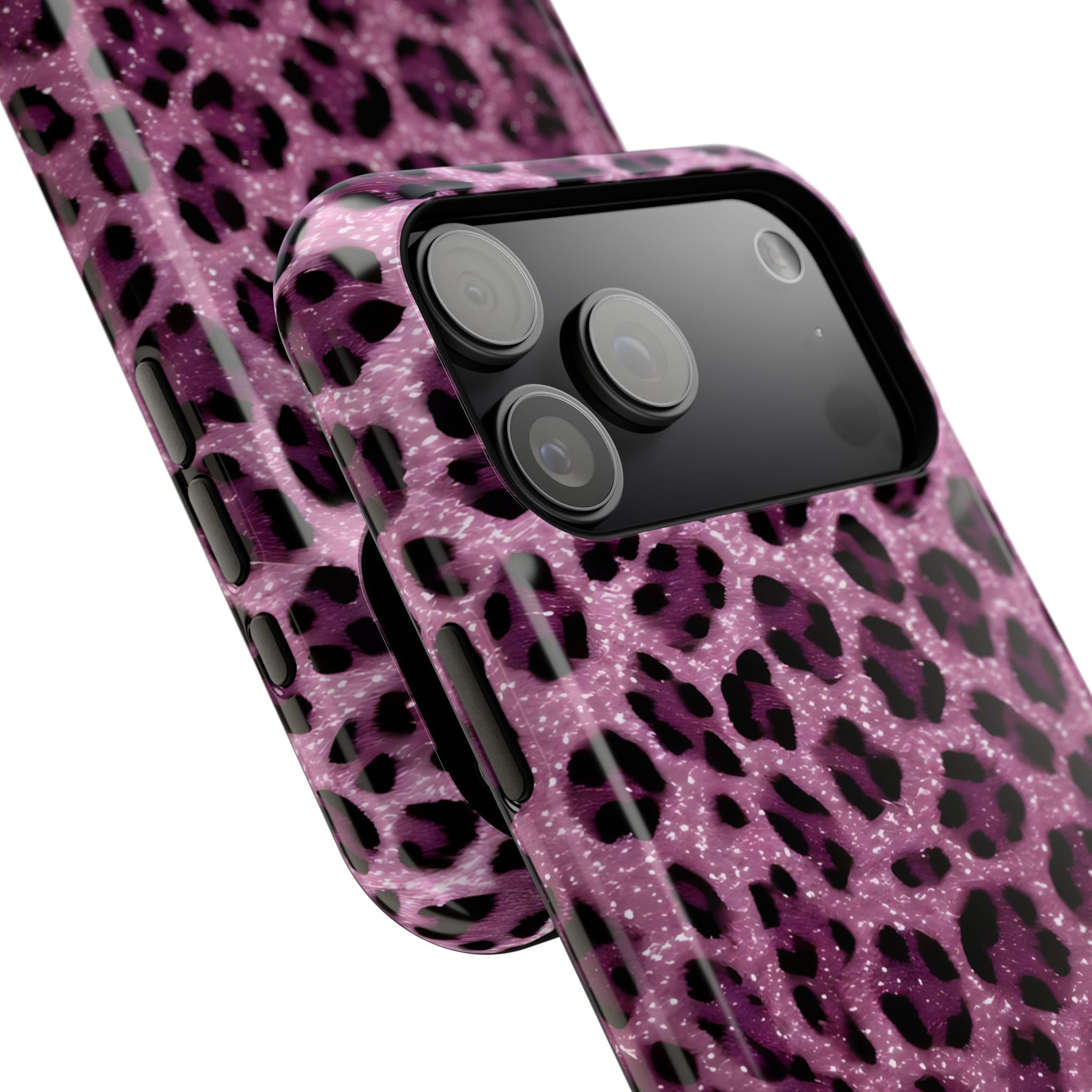 Pink Leopard Impact-Resistant Phone Case — Glitter Animal Print Protective Cover