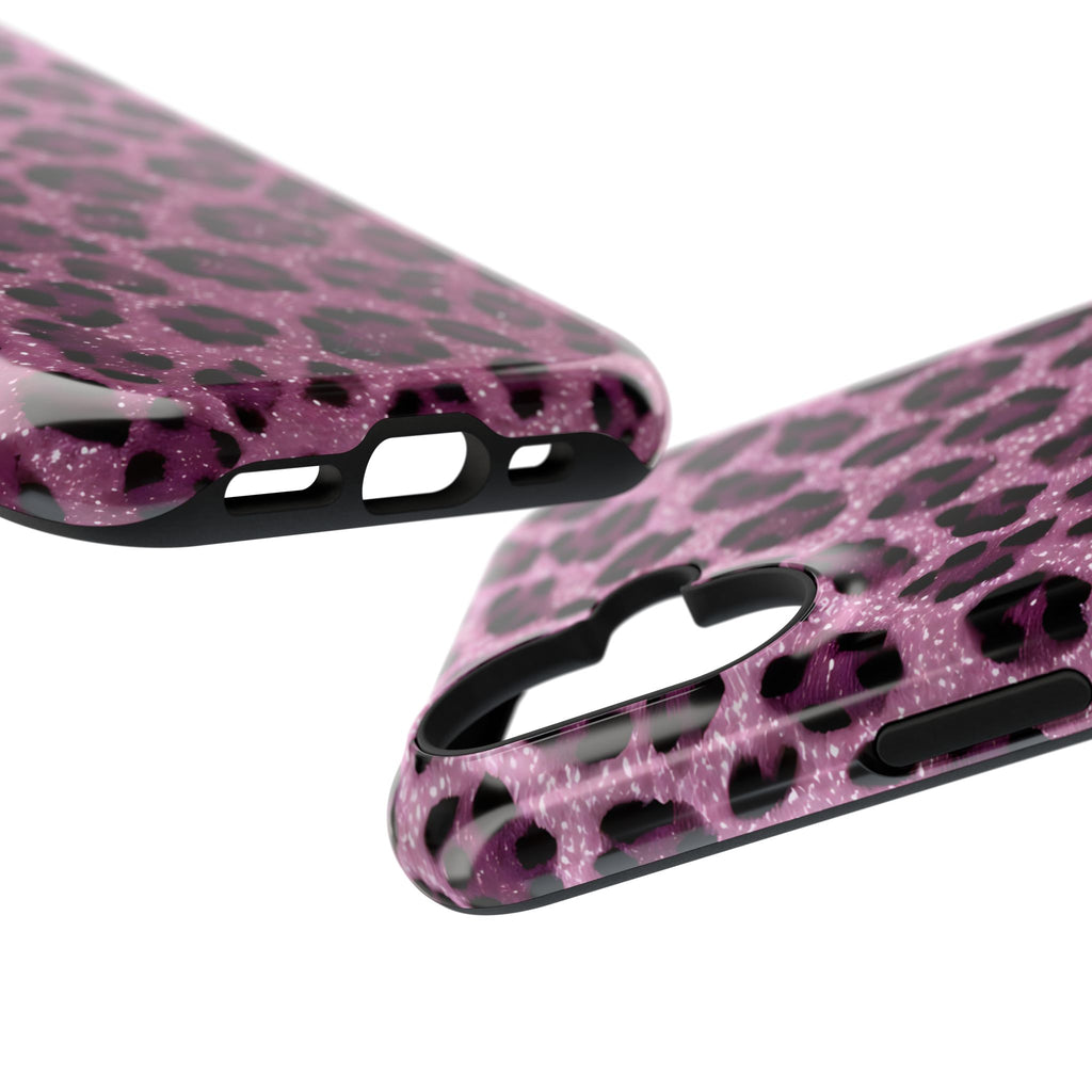 Pink Leopard Impact-Resistant Phone Case — Glitter Animal Print Protective Cover