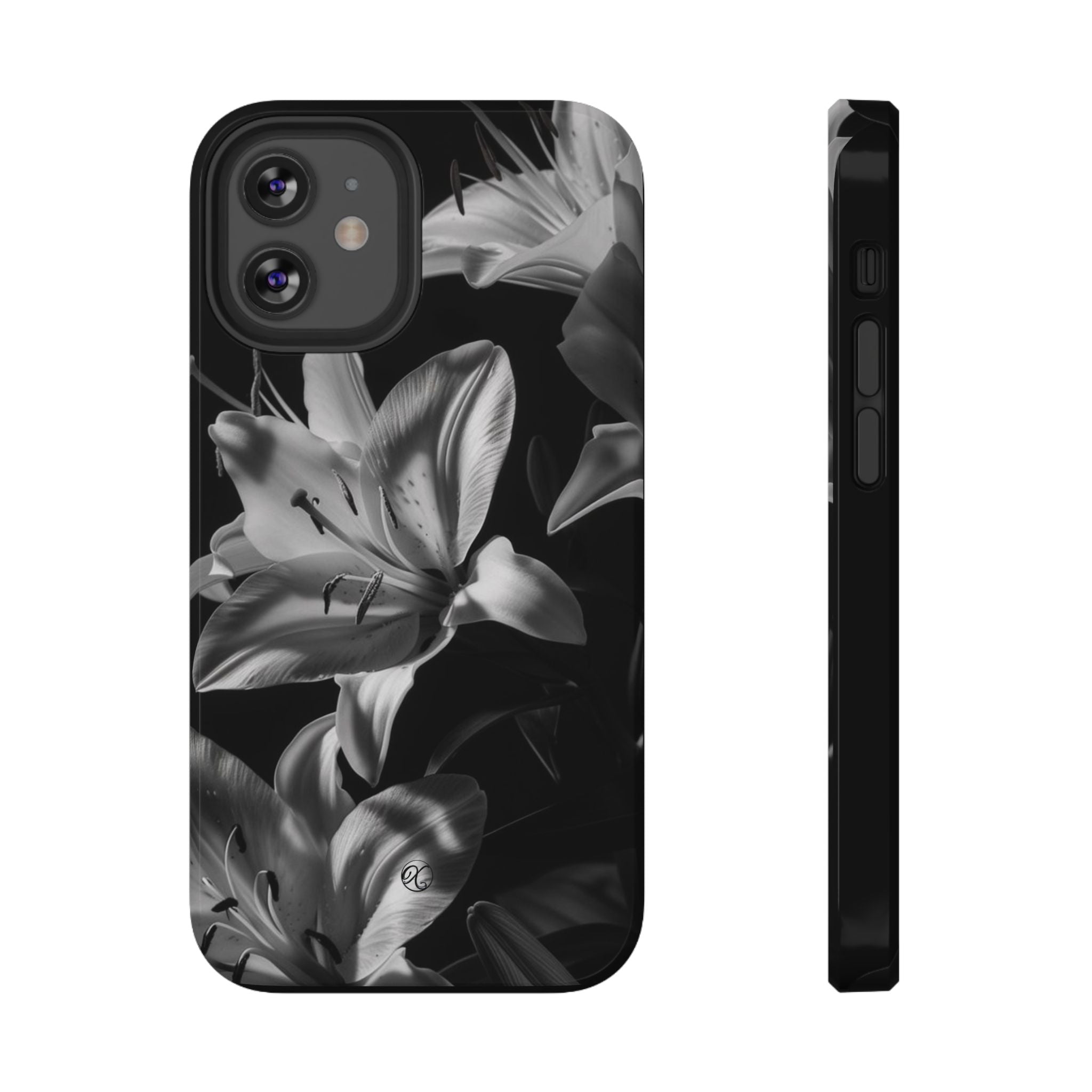 Impact-Resistant Phone Case — Monochrome Lily Floral Protective Cover