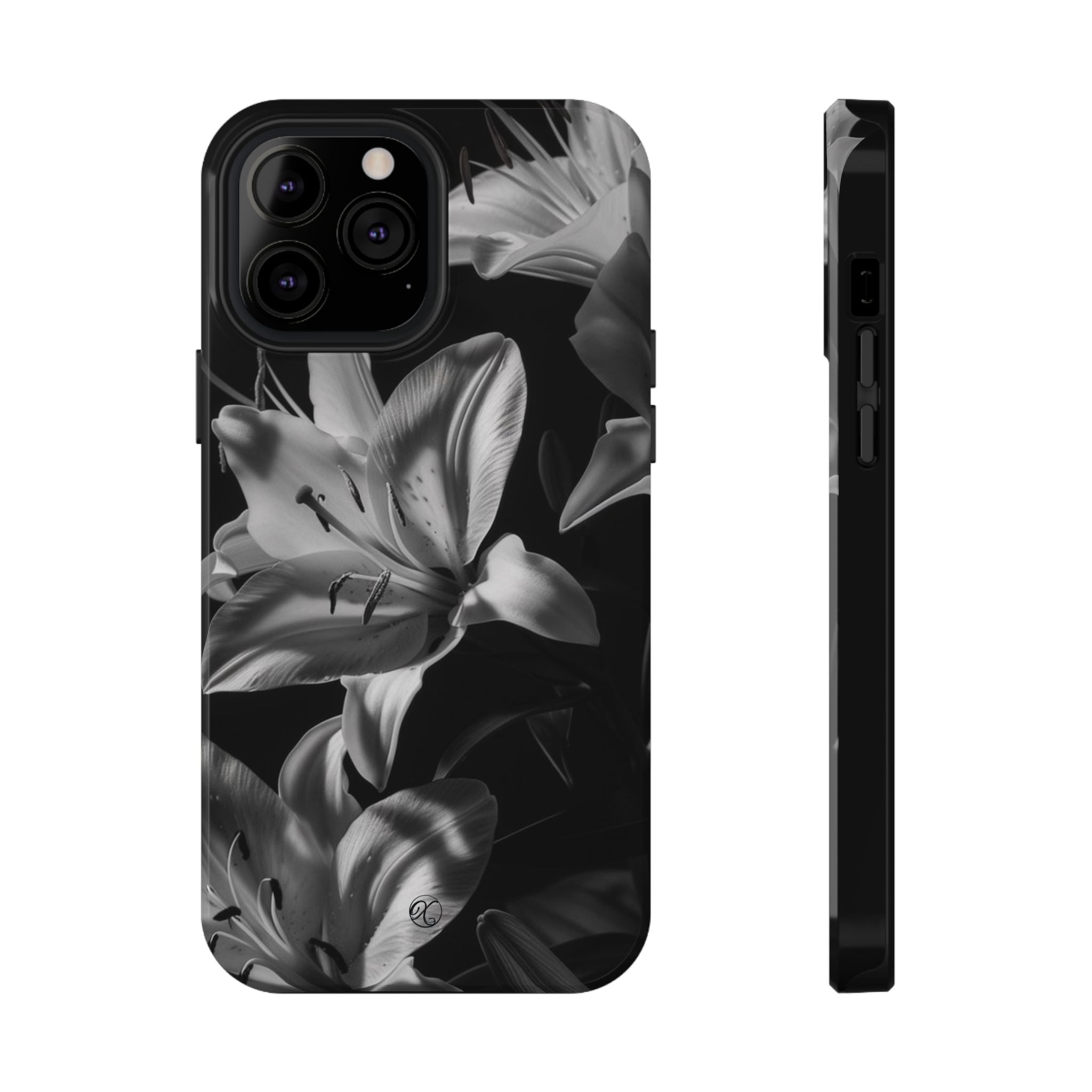 Impact-Resistant Phone Case — Monochrome Lily Floral Protective Cover