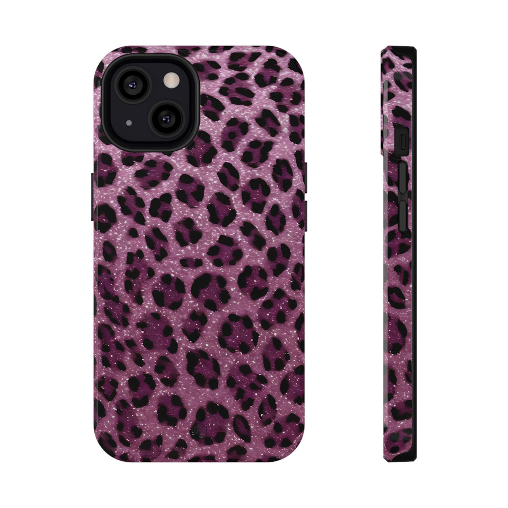 Pink Leopard Impact-Resistant Phone Case — Glitter Animal Print Protective Cover