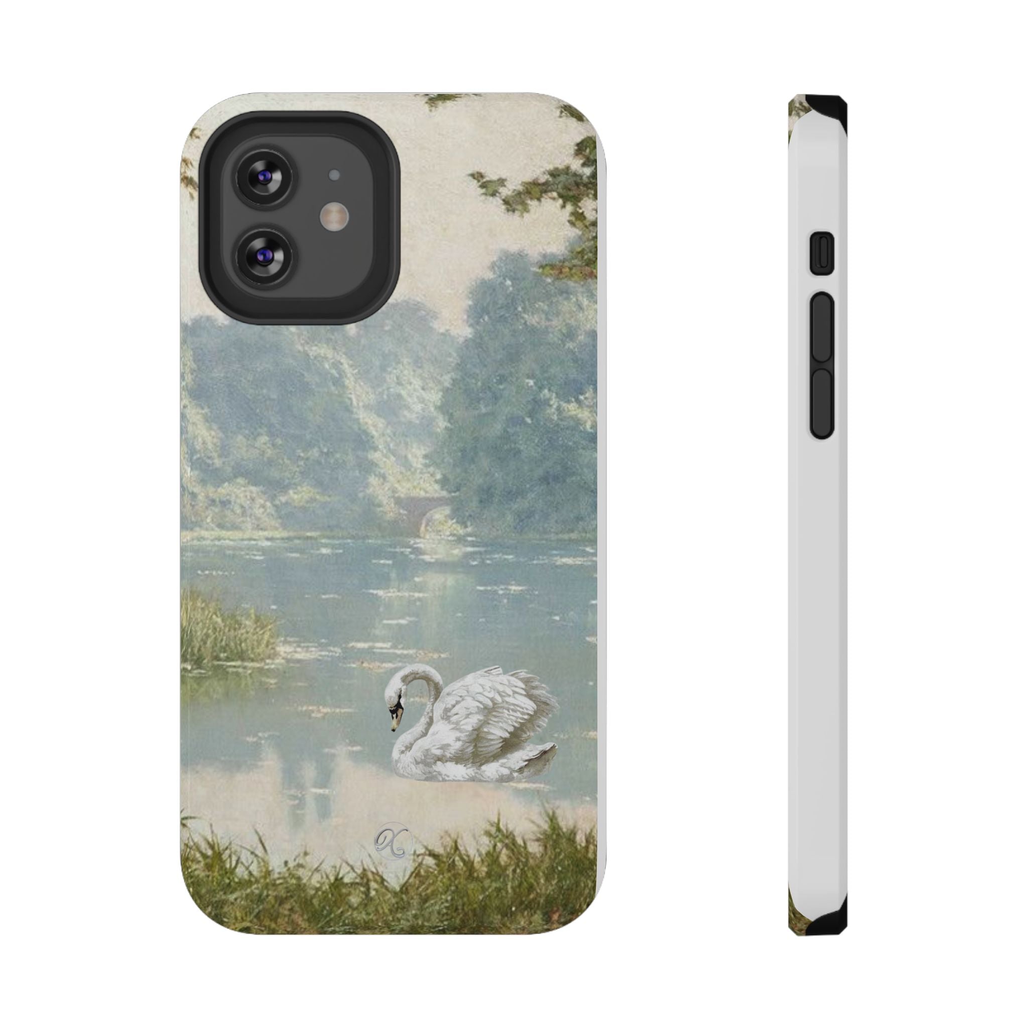 Swan Lake Impact-Resistant Phone Case — Vintage Watercolor Nature Design