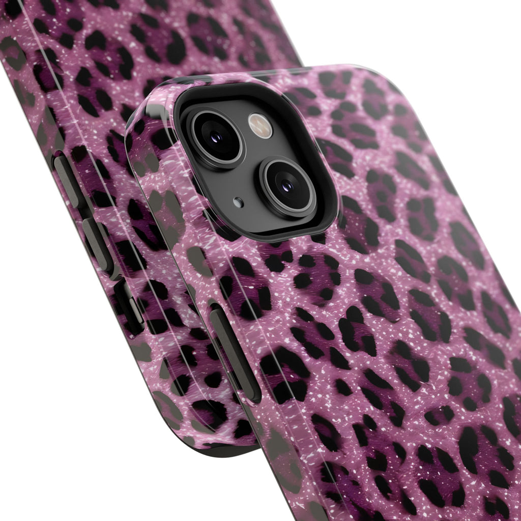 Pink Leopard Impact-Resistant Phone Case — Glitter Animal Print Protective Cover