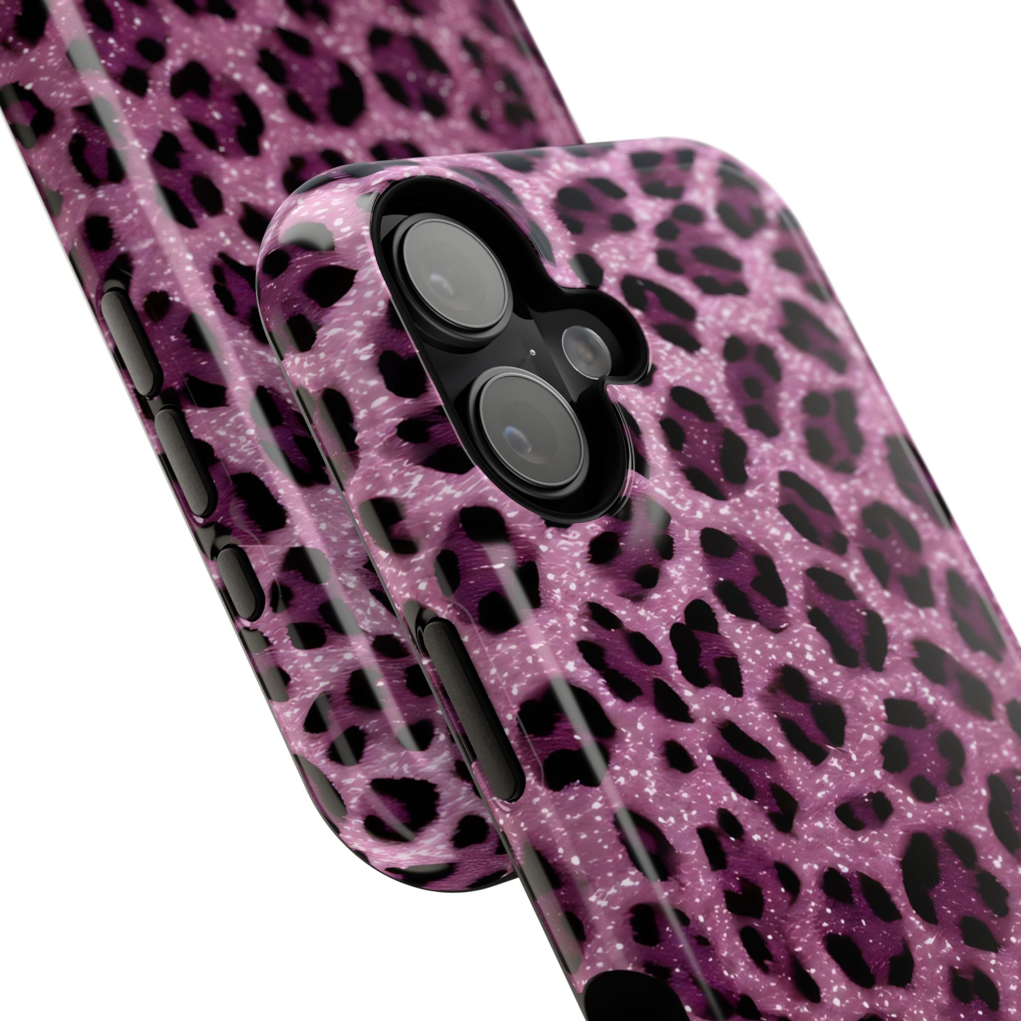 Pink Leopard Impact-Resistant Phone Case — Glitter Animal Print Protective Cover
