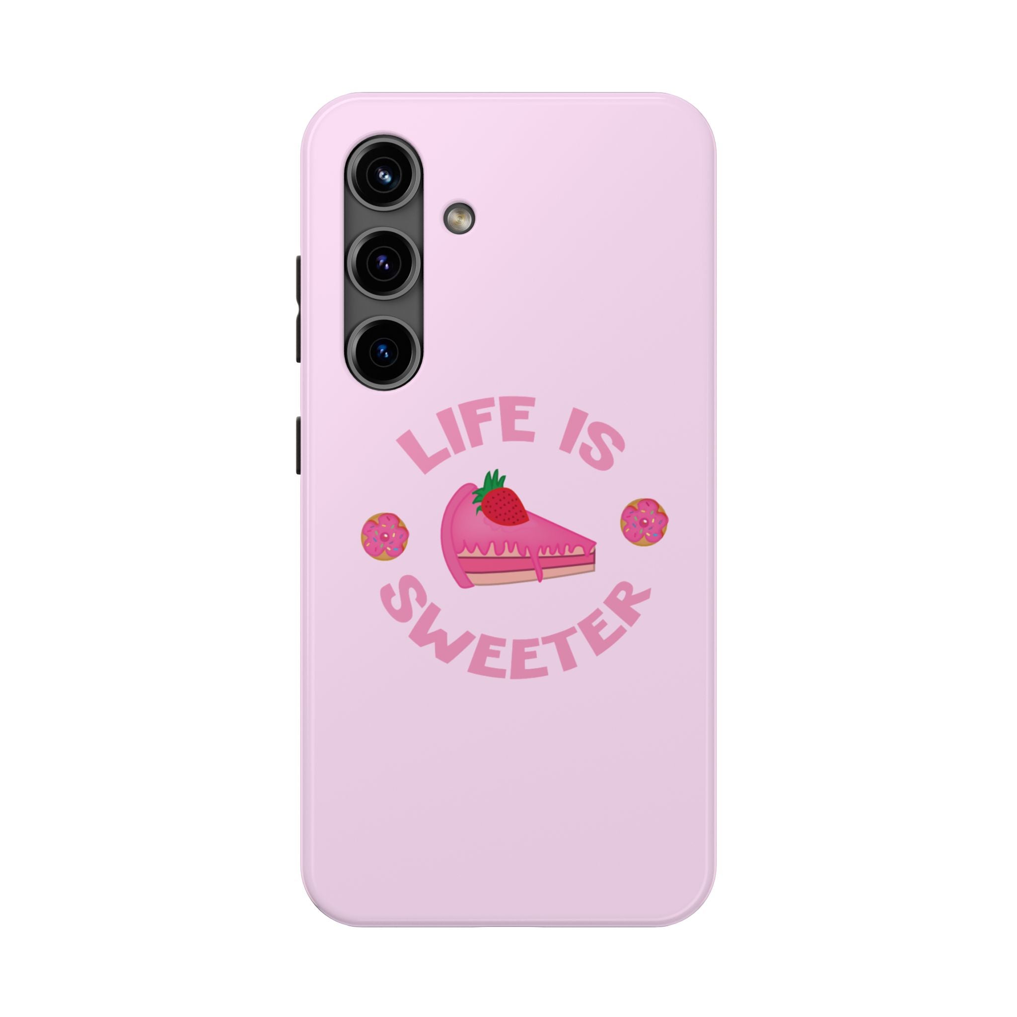 Life Is Sweeter Phone Case — Pink Strawberry Cake Tough Protective Case