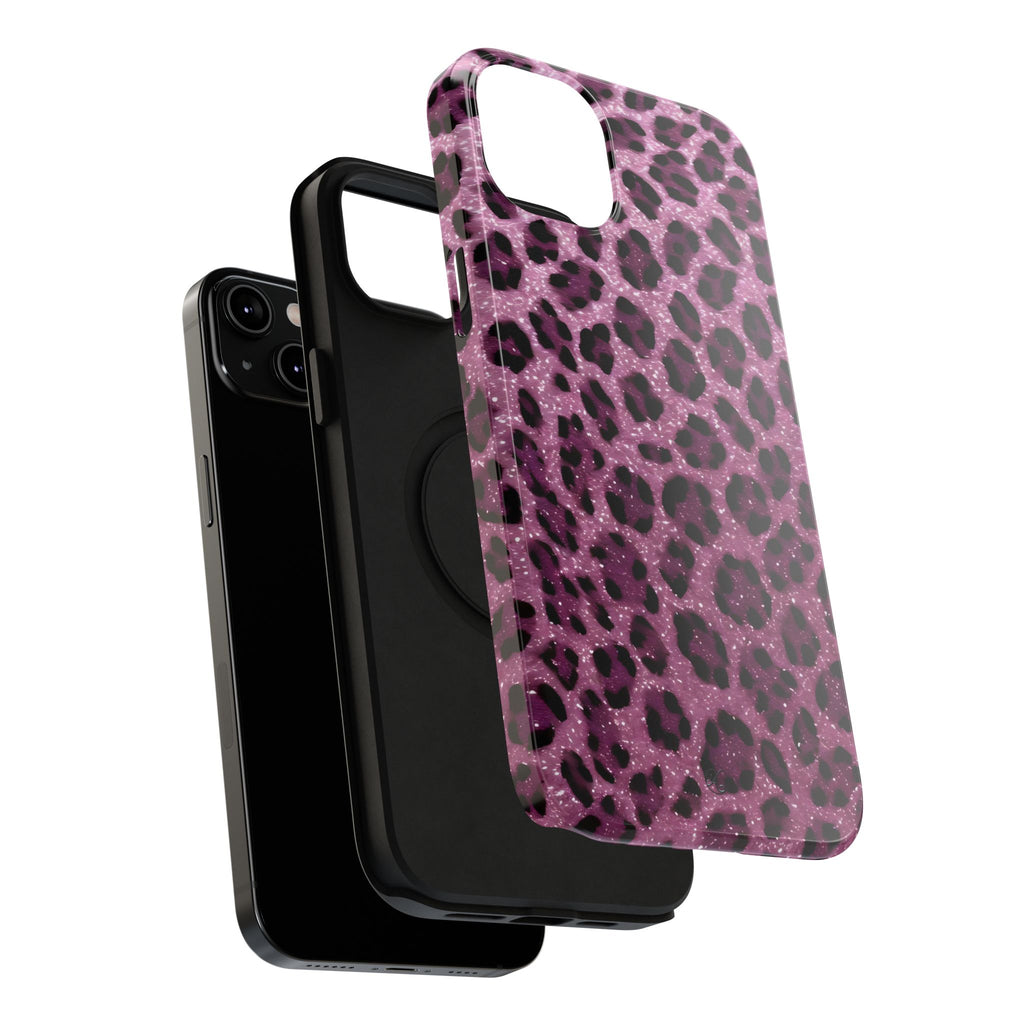 Pink Leopard Impact-Resistant Phone Case — Glitter Animal Print Protective Cover