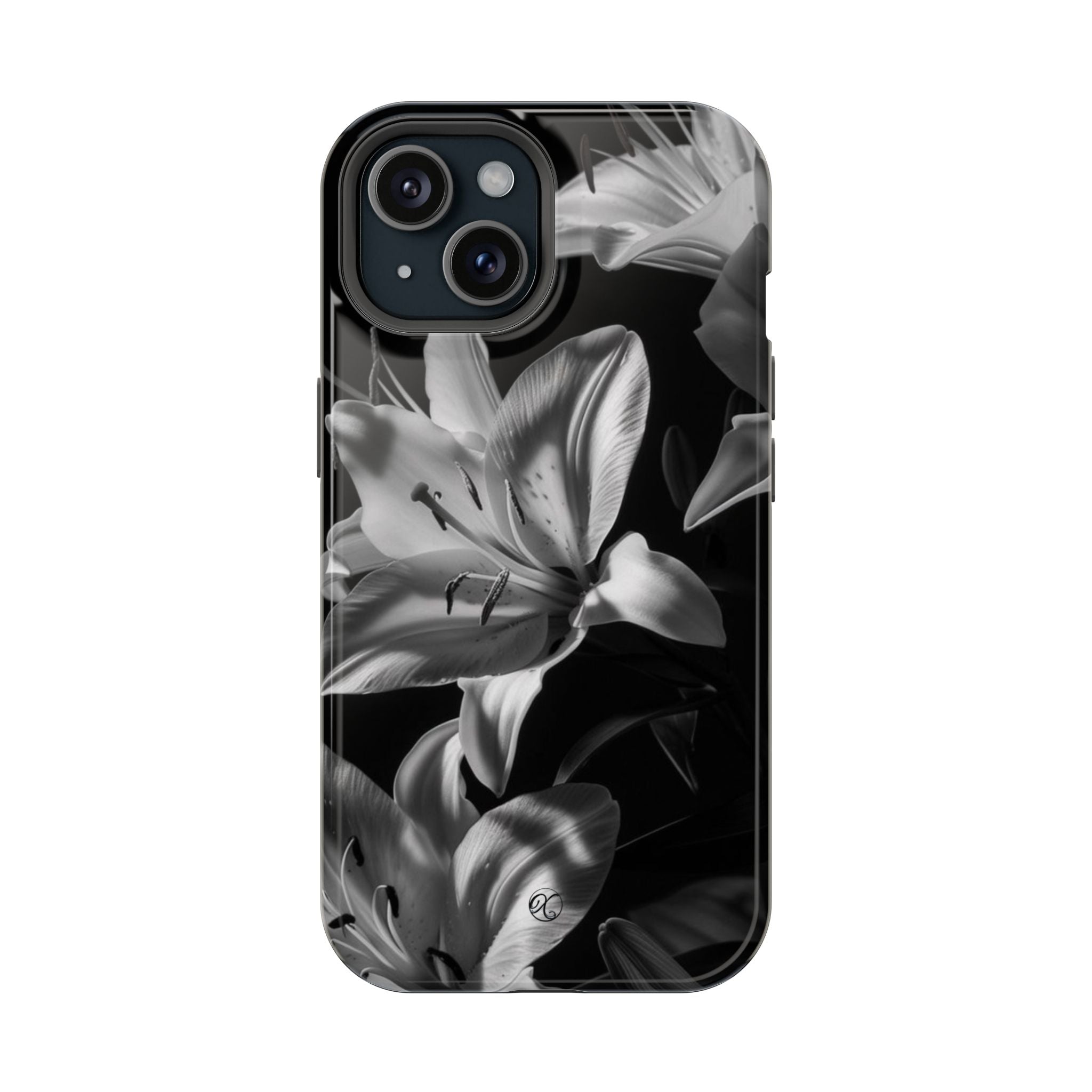 Impact-Resistant Phone Case — Monochrome Lily Floral Protective Cover
