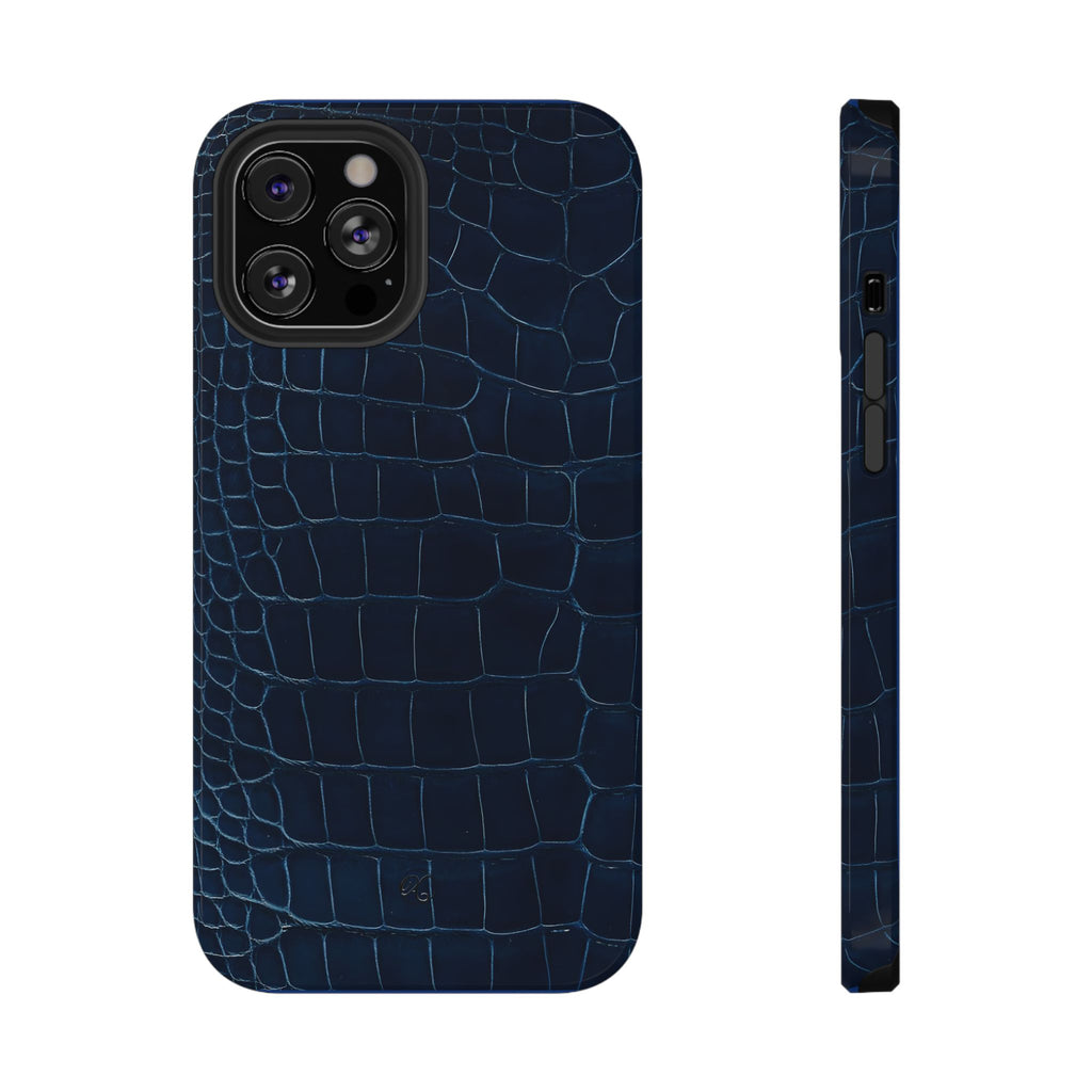 Croc-Embossed Impact-Resistant Phone Case – Navy Protective Cover