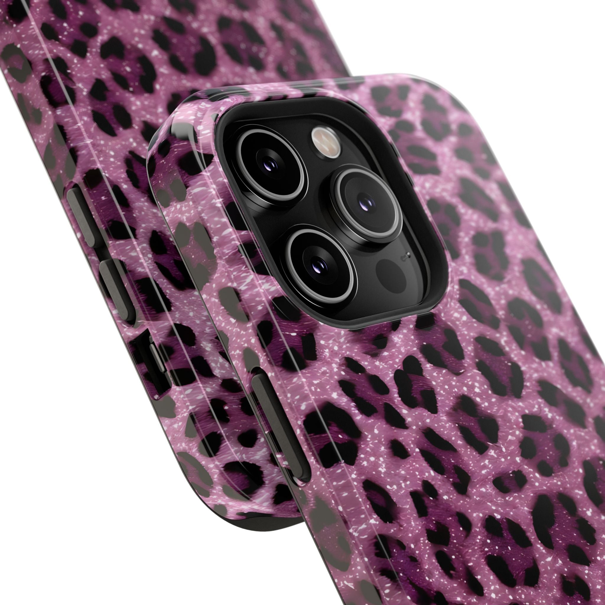 Pink Leopard Impact-Resistant Phone Case — Glitter Animal Print Protective Cover