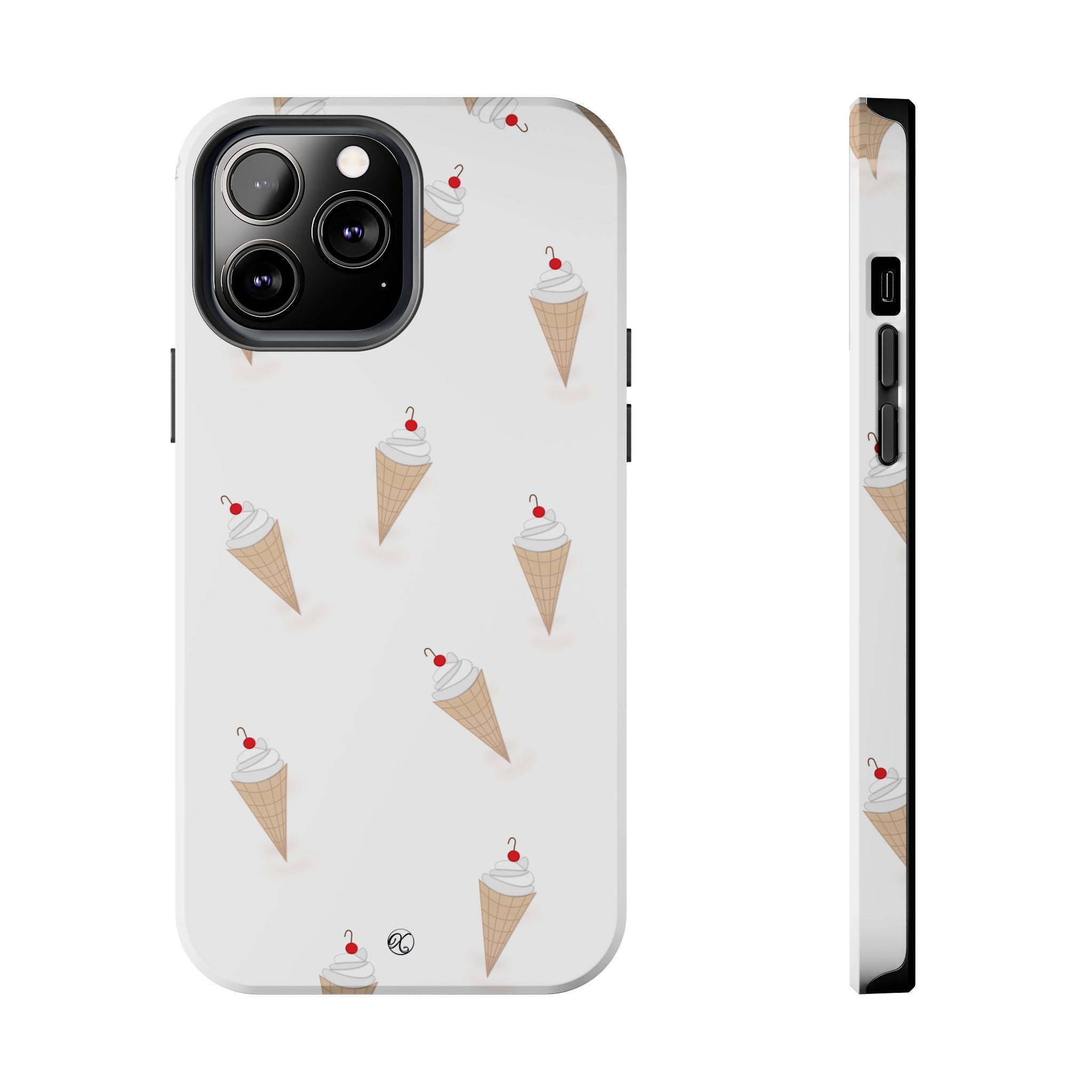 Ice Cream Cone Tough Phone Case — Cute Cherry Sundae Pattern Protective Phone Cover