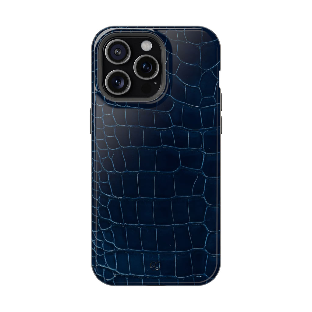 Croc-Embossed Impact-Resistant Phone Case – Navy Protective Cover