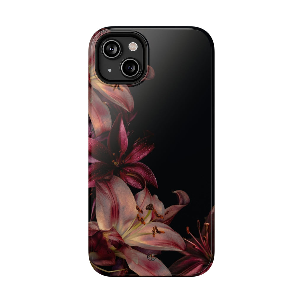 Floral Lily Impact-Resistant Phone Case — Dark Botanical Protective Cover