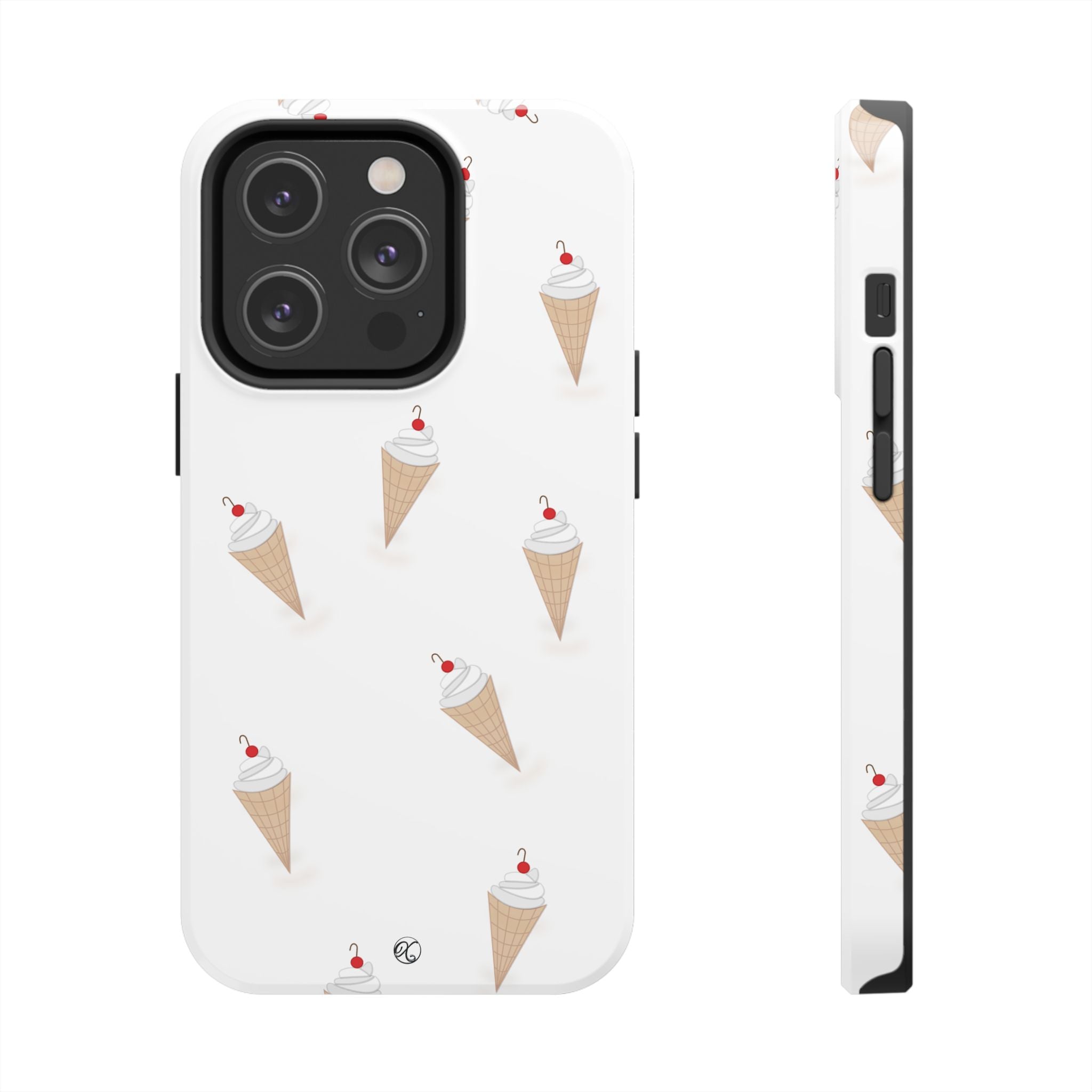 Ice Cream Cone Tough Phone Case — Cute Cherry Sundae Pattern Protective Phone Cover