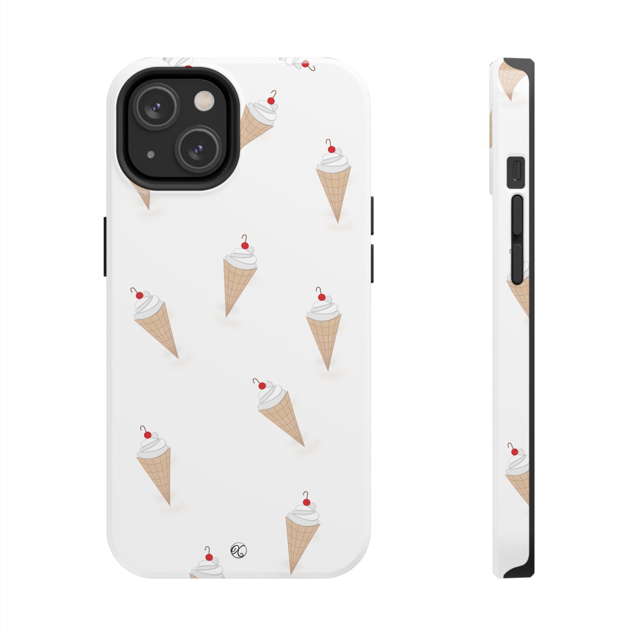 Ice Cream Cone Tough Phone Case — Cute Cherry Sundae Pattern Protective Phone Cover