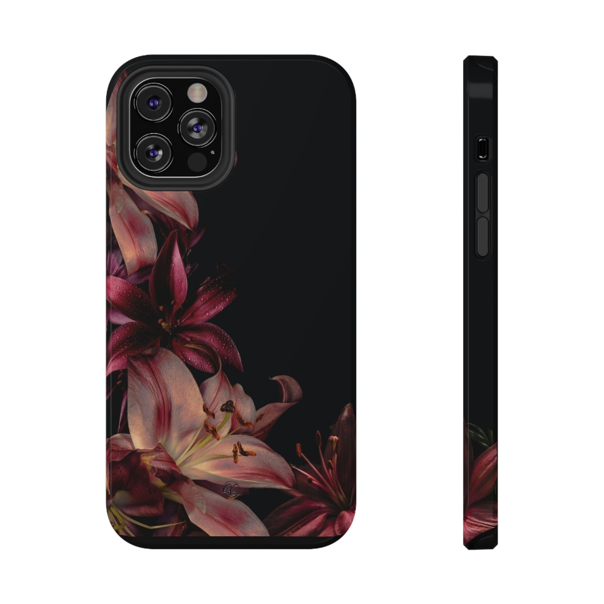 Floral Lily Impact-Resistant Phone Case — Dark Botanical Protective Cover