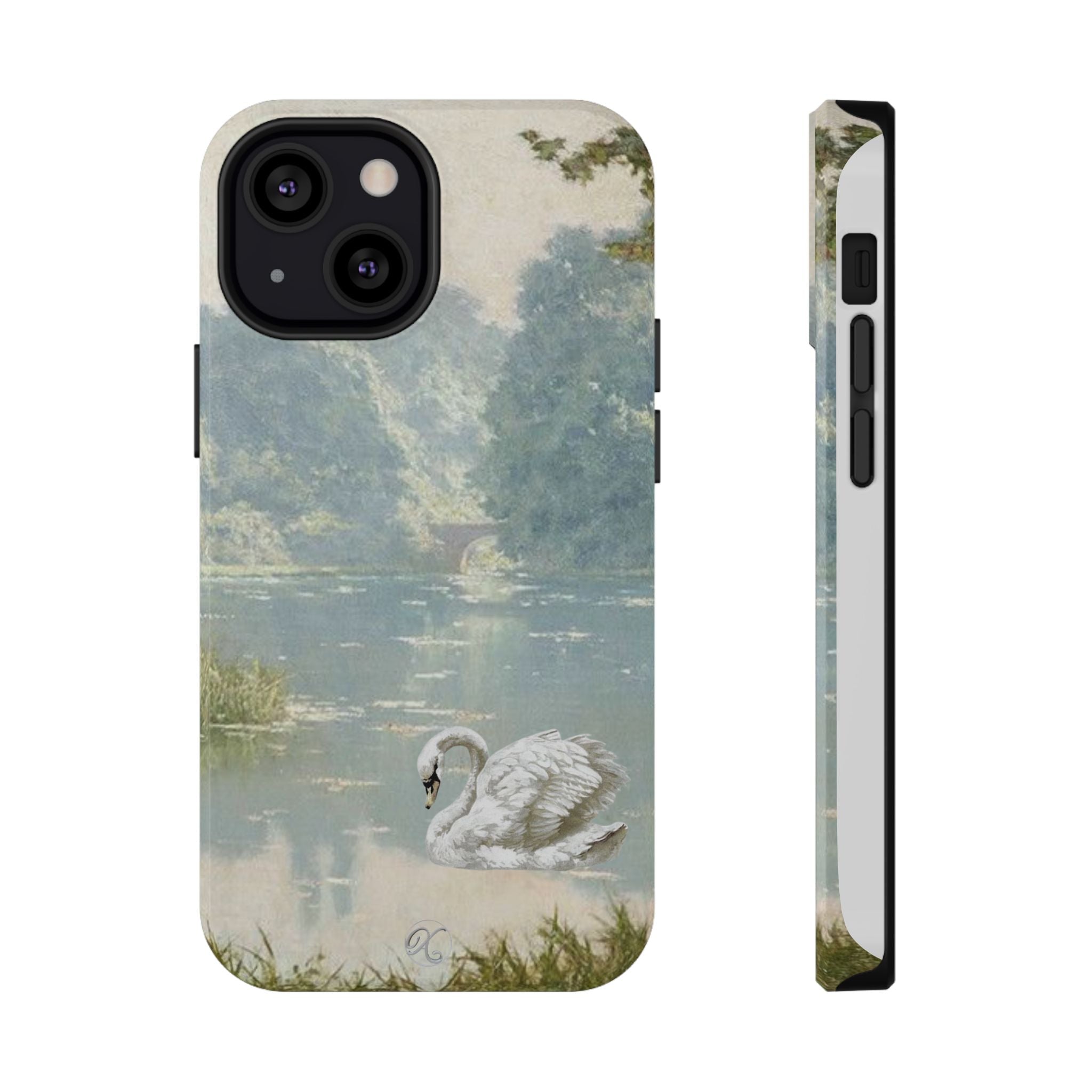 Swan Lake Impact-Resistant Phone Case — Vintage Watercolor Nature Design