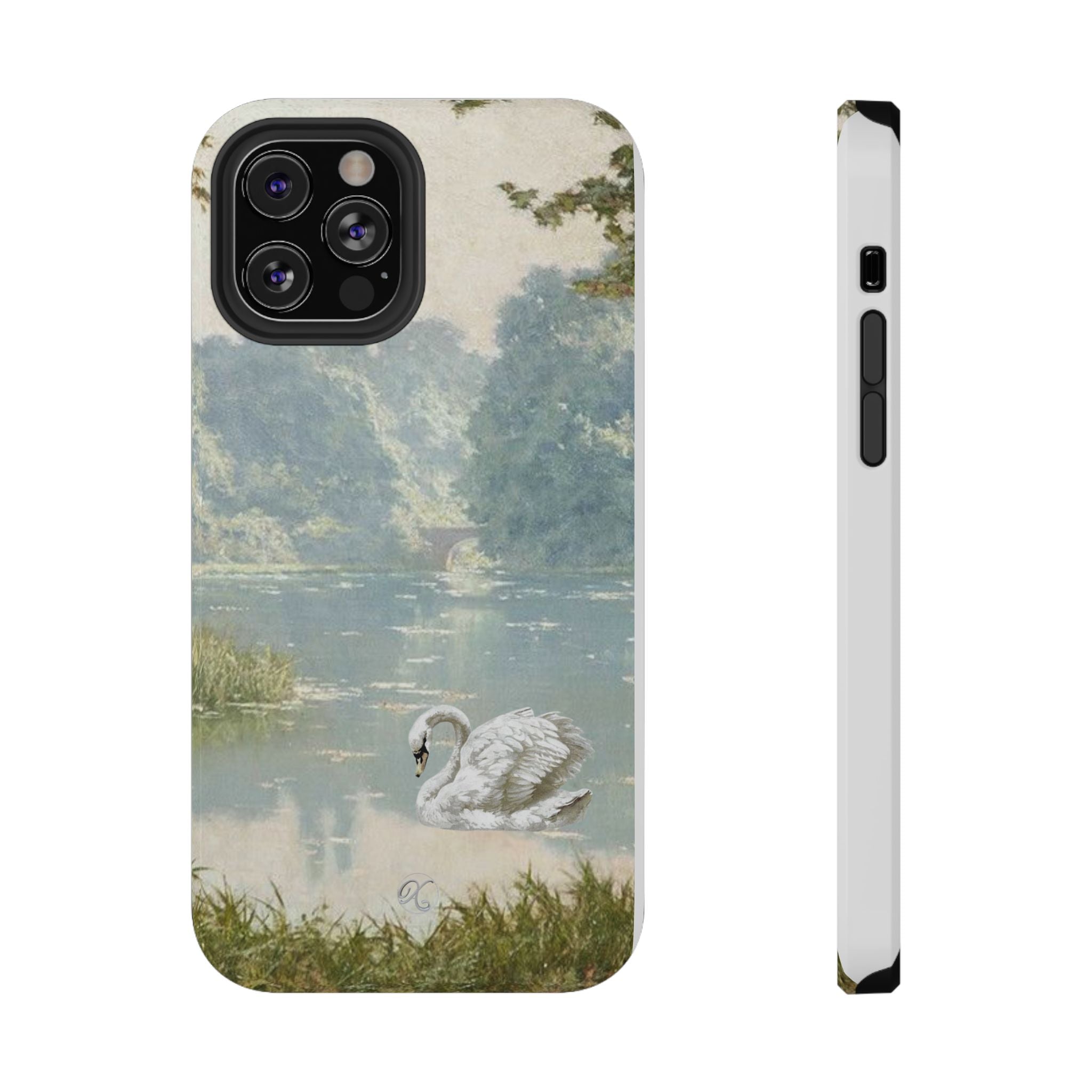 Swan Lake Impact-Resistant Phone Case — Vintage Watercolor Nature Design