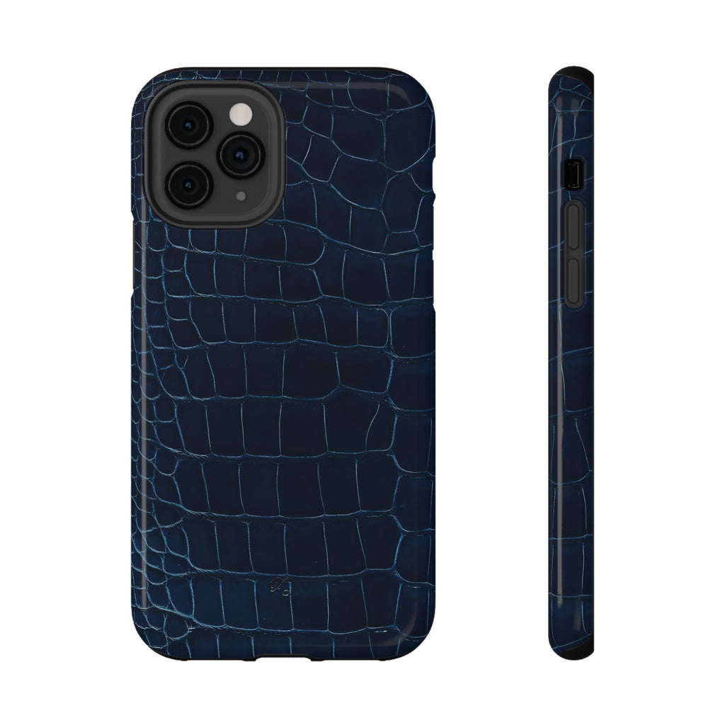 Croc-Embossed Impact-Resistant Phone Case – Navy Protective Cover