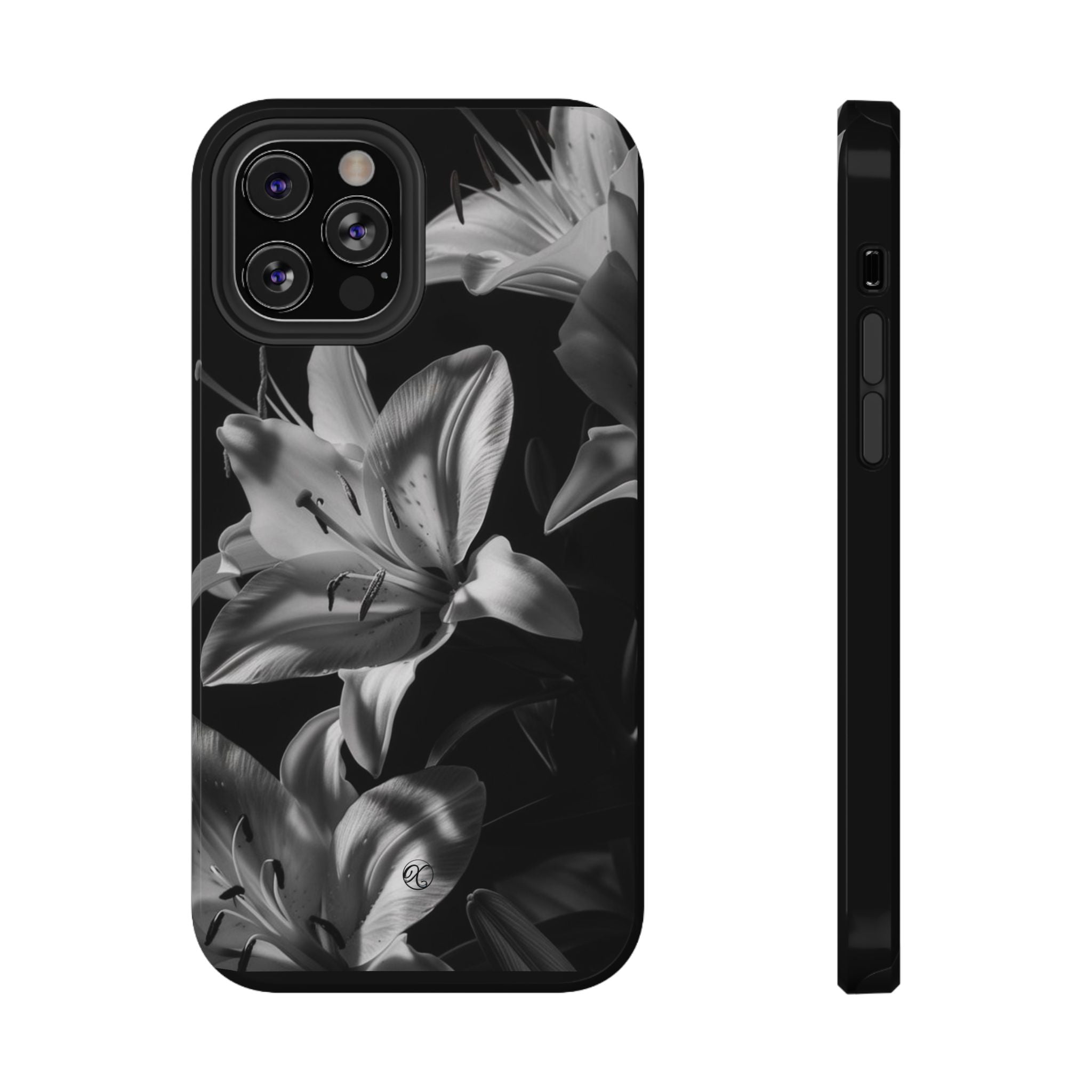 Impact-Resistant Phone Case — Monochrome Lily Floral Protective Cover