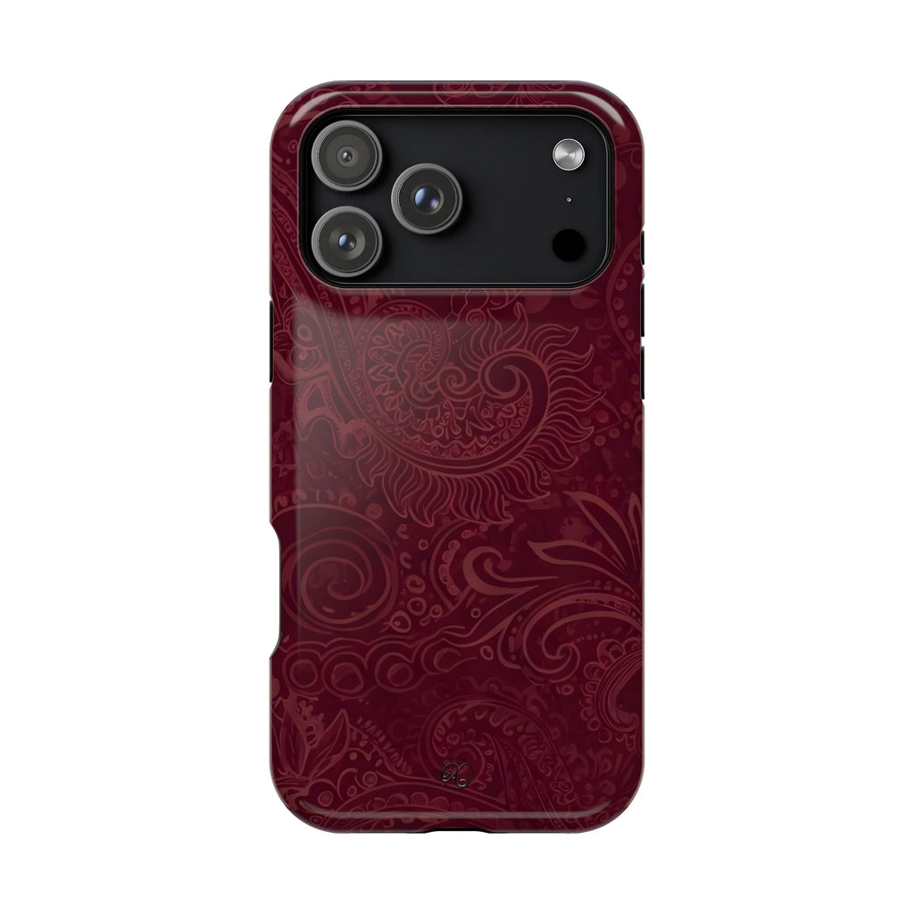 Burgundy Paisley Impact-Resistant Phone Case