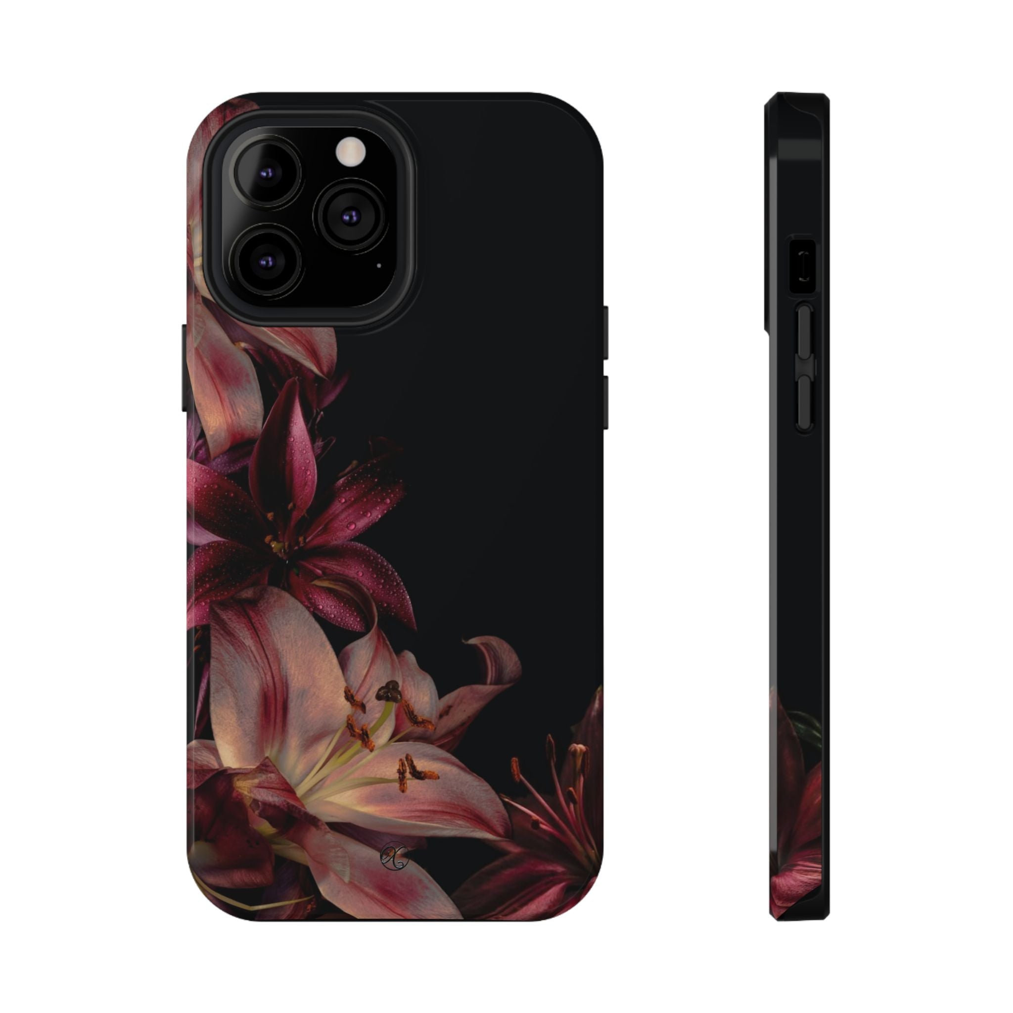 Floral Lily Impact-Resistant Phone Case — Dark Botanical Protective Cover