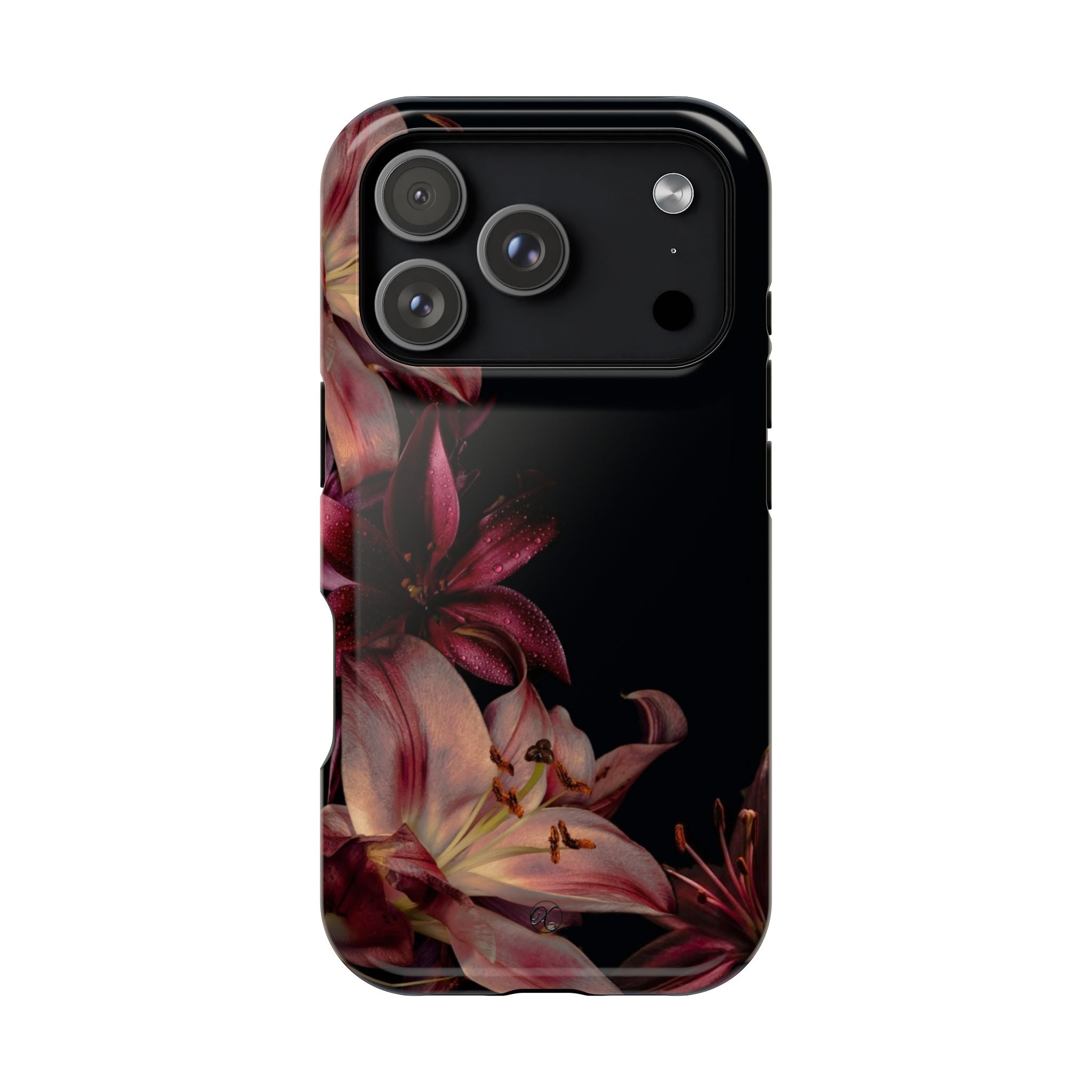 Floral Lily Impact-Resistant Phone Case — Dark Botanical Protective Cover
