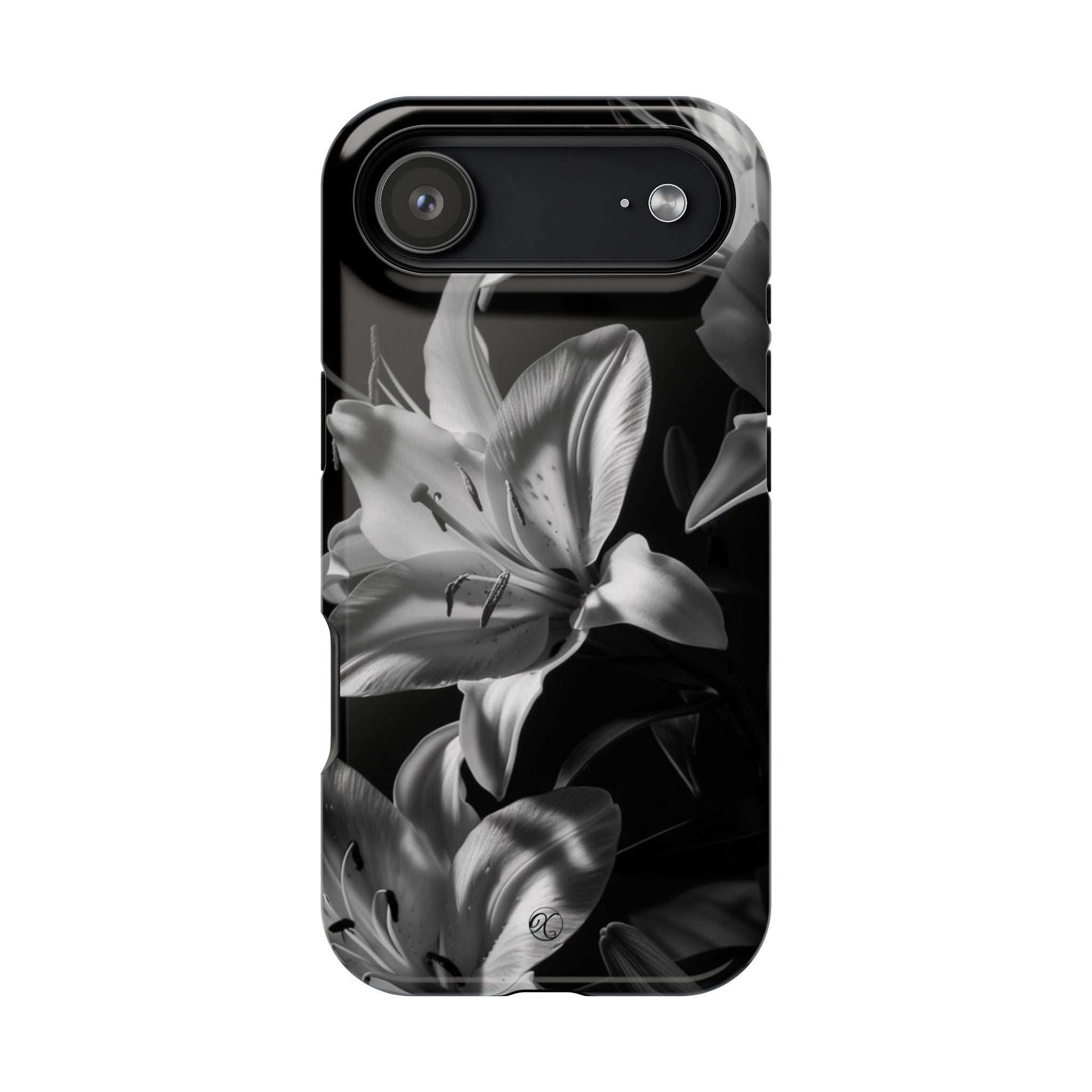 Impact-Resistant Phone Case — Monochrome Lily Floral Protective Cover