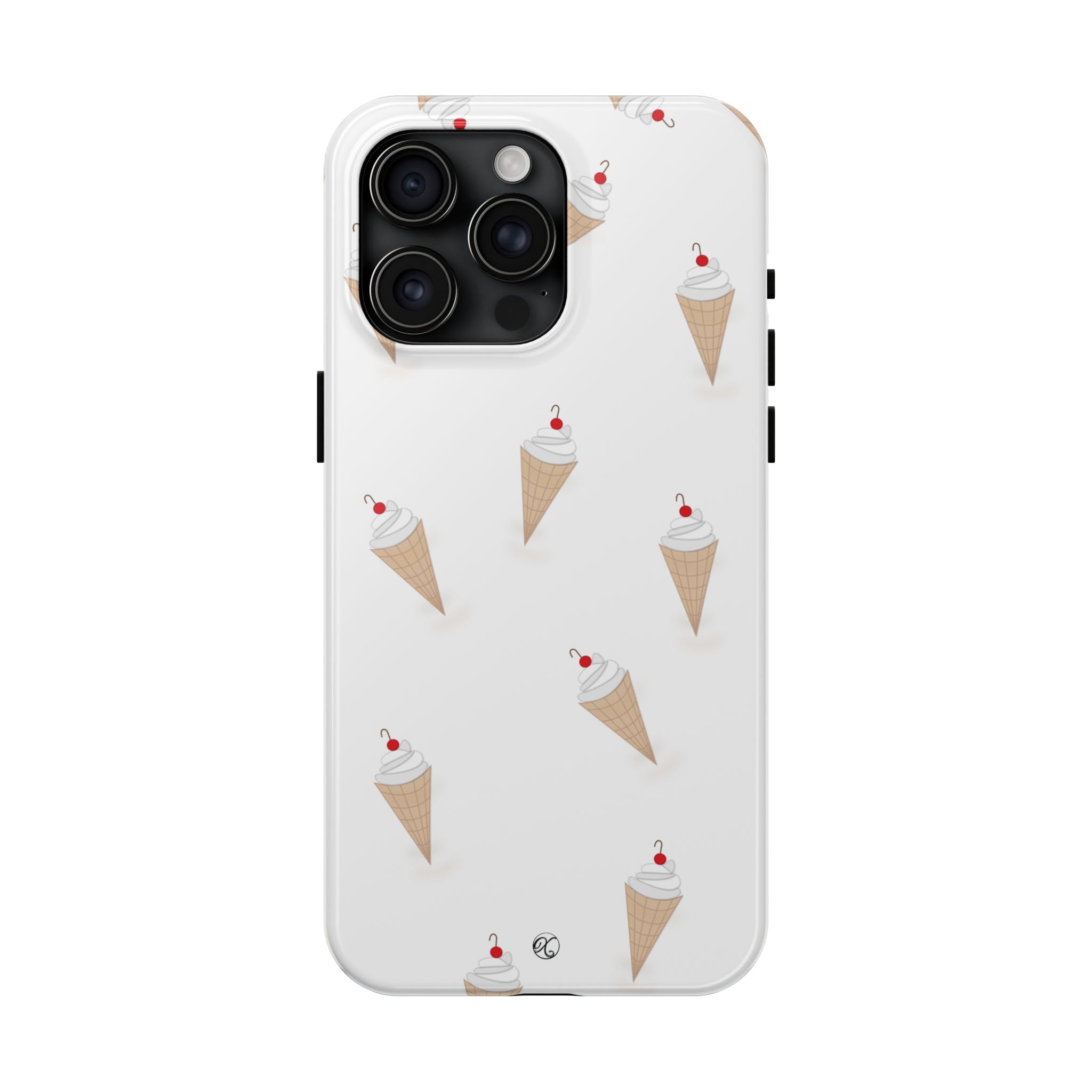 Ice Cream Cone Tough Phone Case — Cute Cherry Sundae Pattern Protective Phone Cover
