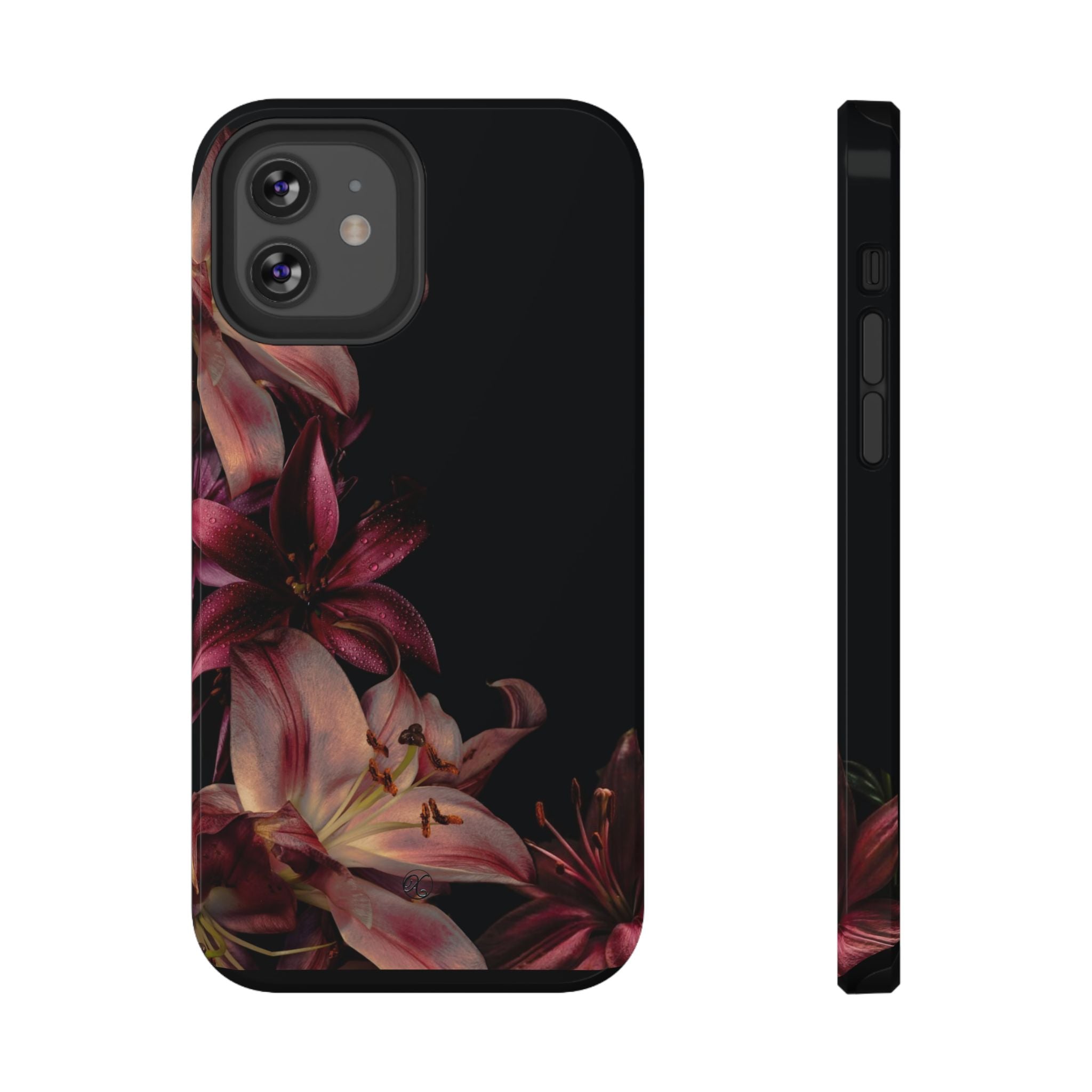 Floral Lily Impact-Resistant Phone Case — Dark Botanical Protective Cover
