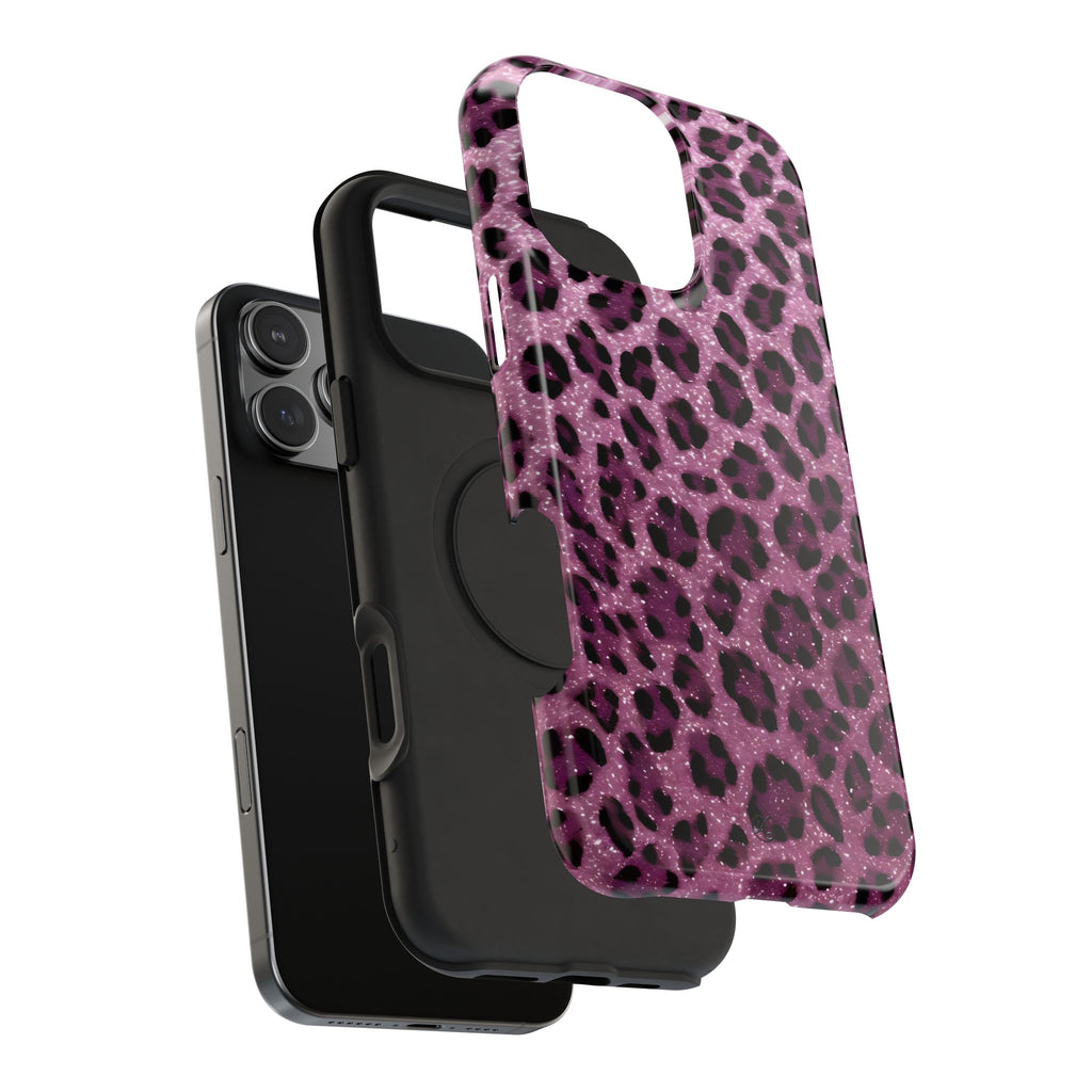 Pink Leopard Impact-Resistant Phone Case — Glitter Animal Print Protective Cover