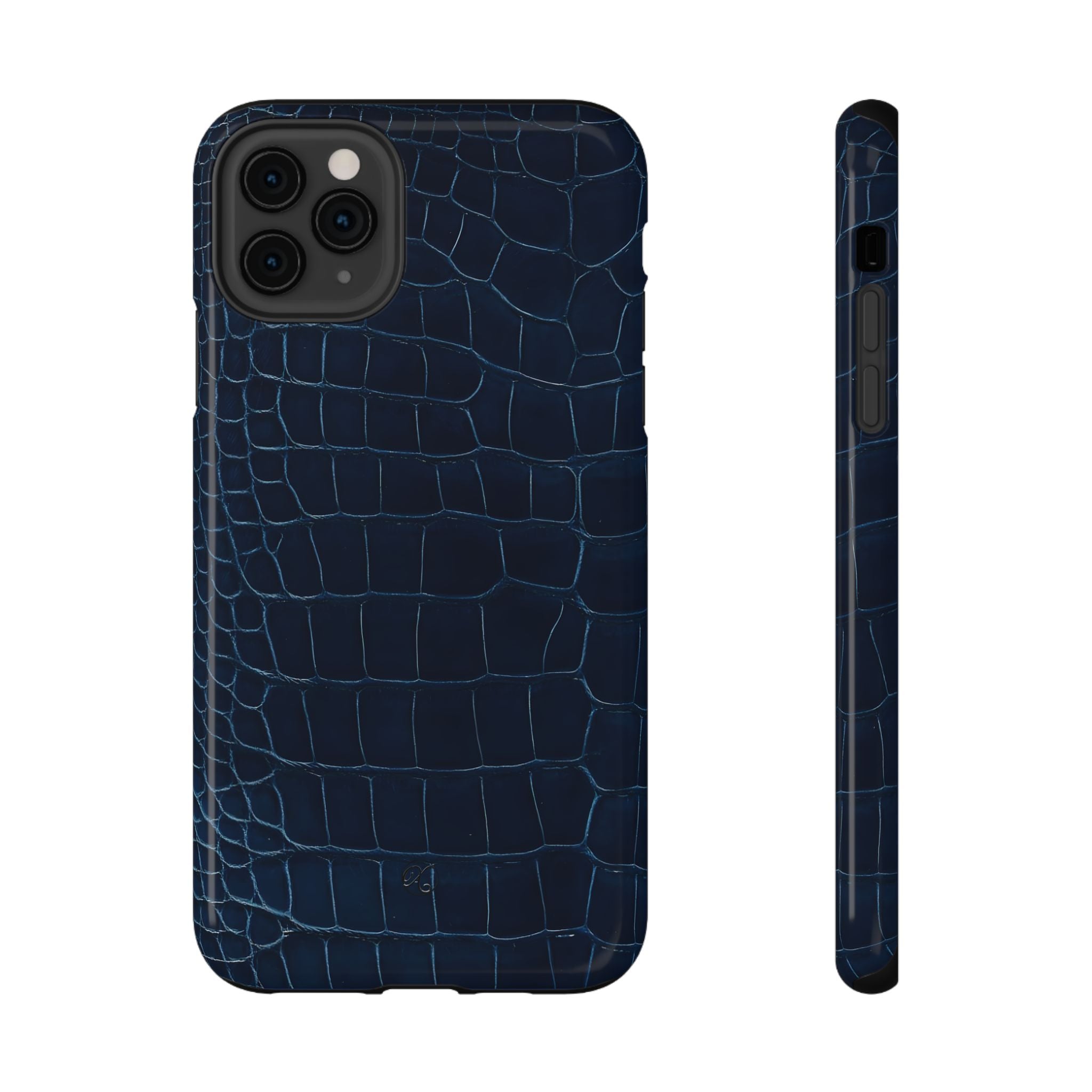Croc-Embossed Impact-Resistant Phone Case – Navy Protective Cover