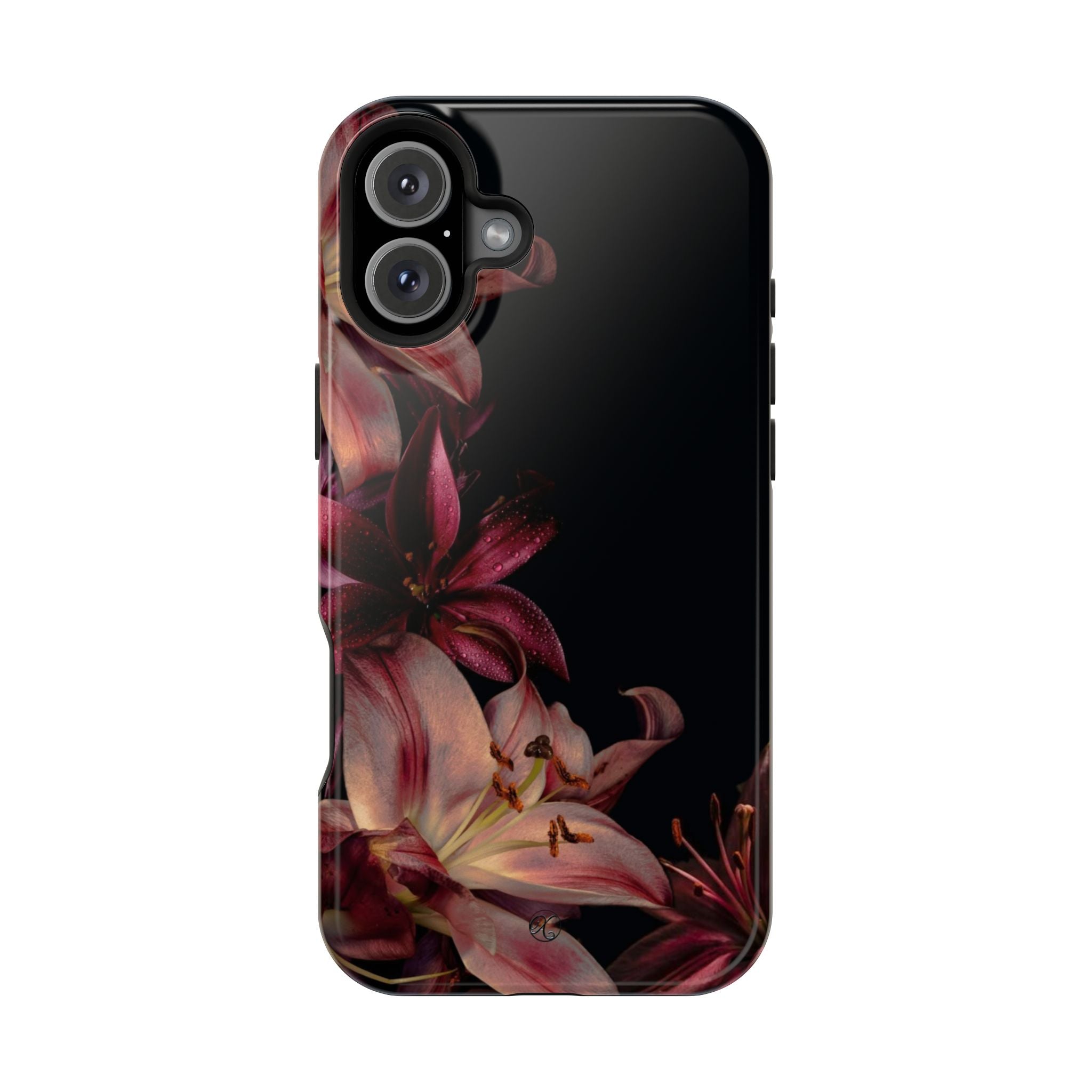Floral Lily Impact-Resistant Phone Case — Dark Botanical Protective Cover