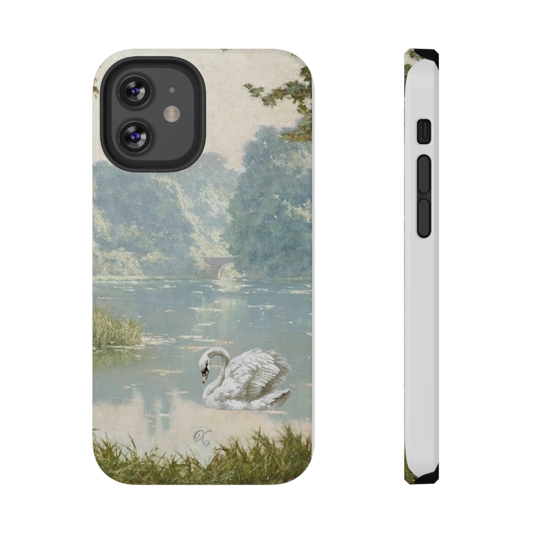 Swan Lake Impact-Resistant Phone Case — Vintage Watercolor Nature Design