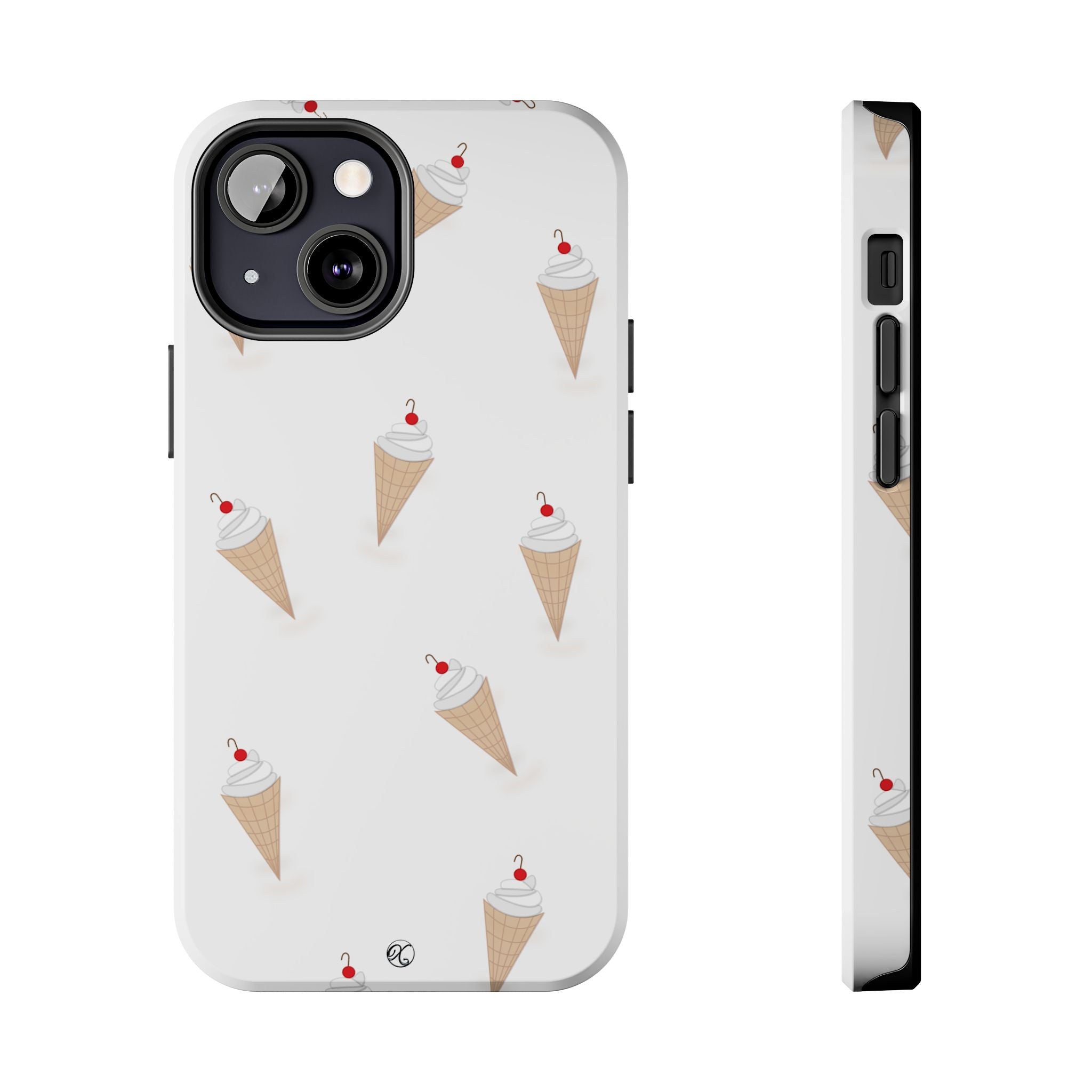 Ice Cream Cone Tough Phone Case — Cute Cherry Sundae Pattern Protective Phone Cover