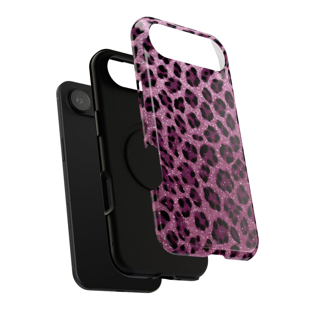 Pink Leopard Impact-Resistant Phone Case — Glitter Animal Print Protective Cover