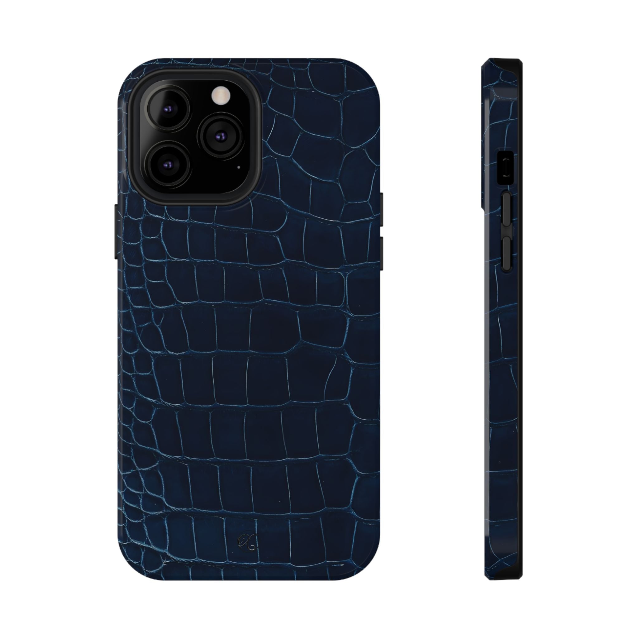Croc-Embossed Impact-Resistant Phone Case – Navy Protective Cover