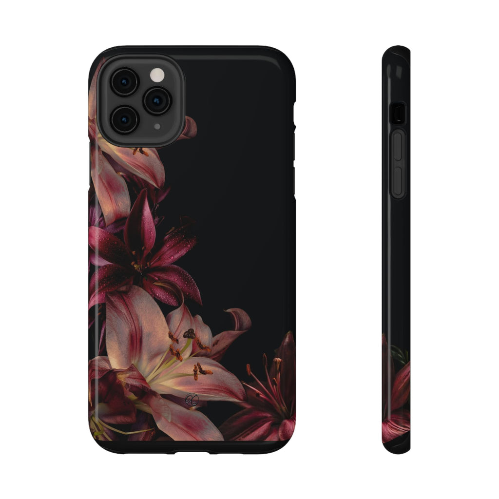 Floral Lily Impact-Resistant Phone Case — Dark Botanical Protective Cover