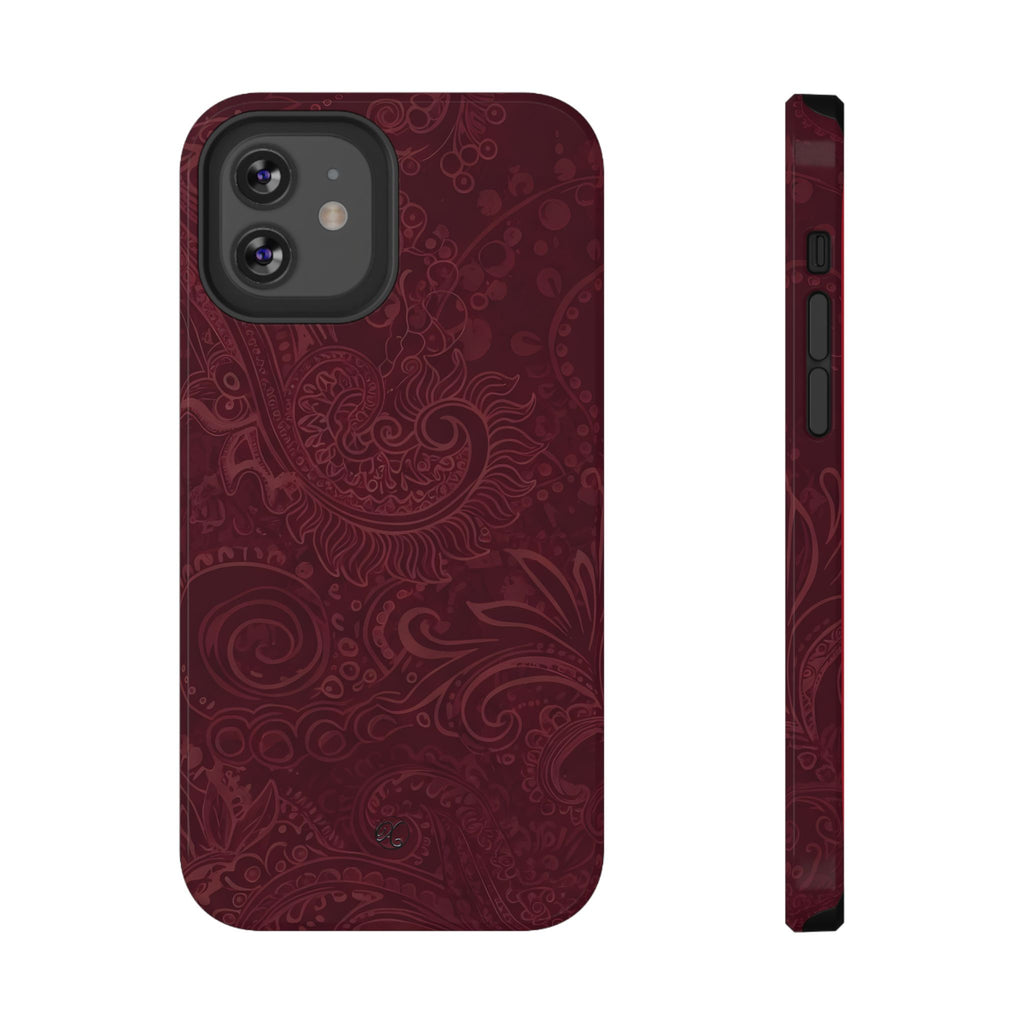 Burgundy Paisley Impact-Resistant Phone Case